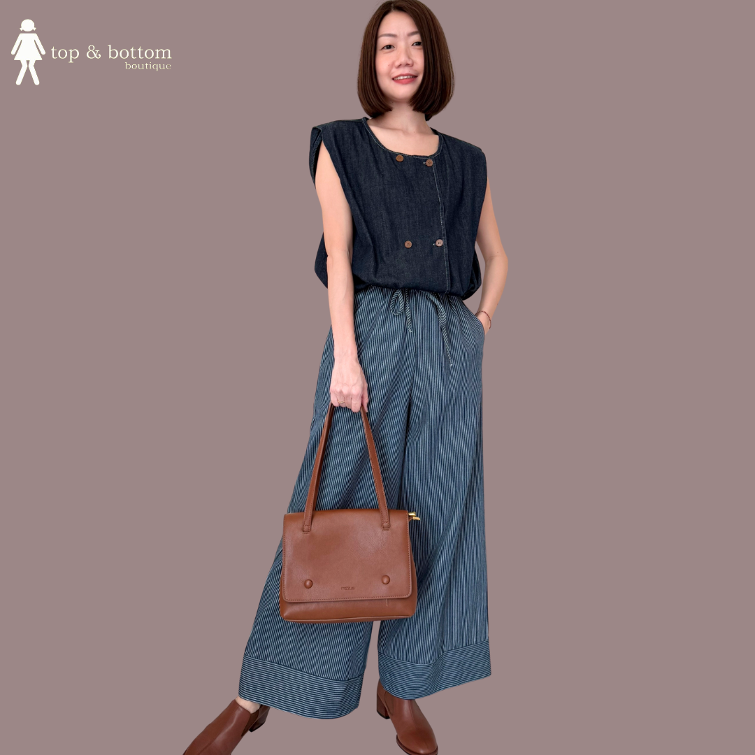 V SLEEVE BUTTON DENIM BLOUSE