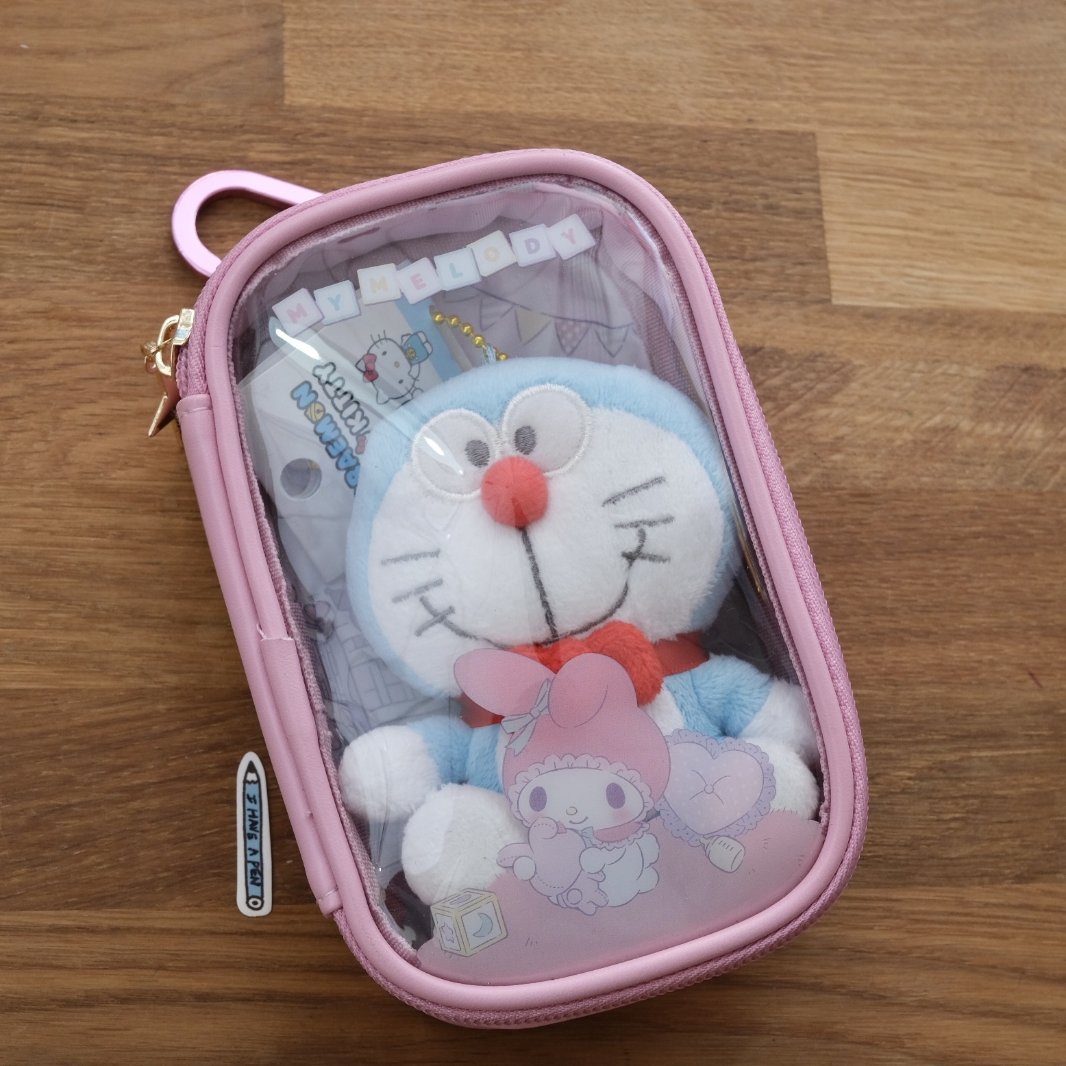 My Melody 隨身萬用扣環 透明小掛包 圖騰 美樂蒂｜SUN STAR 日本