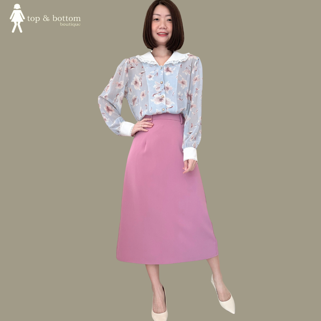 LONG SLEEVE COLLARED CHIFFON FLORAL BLOUSE