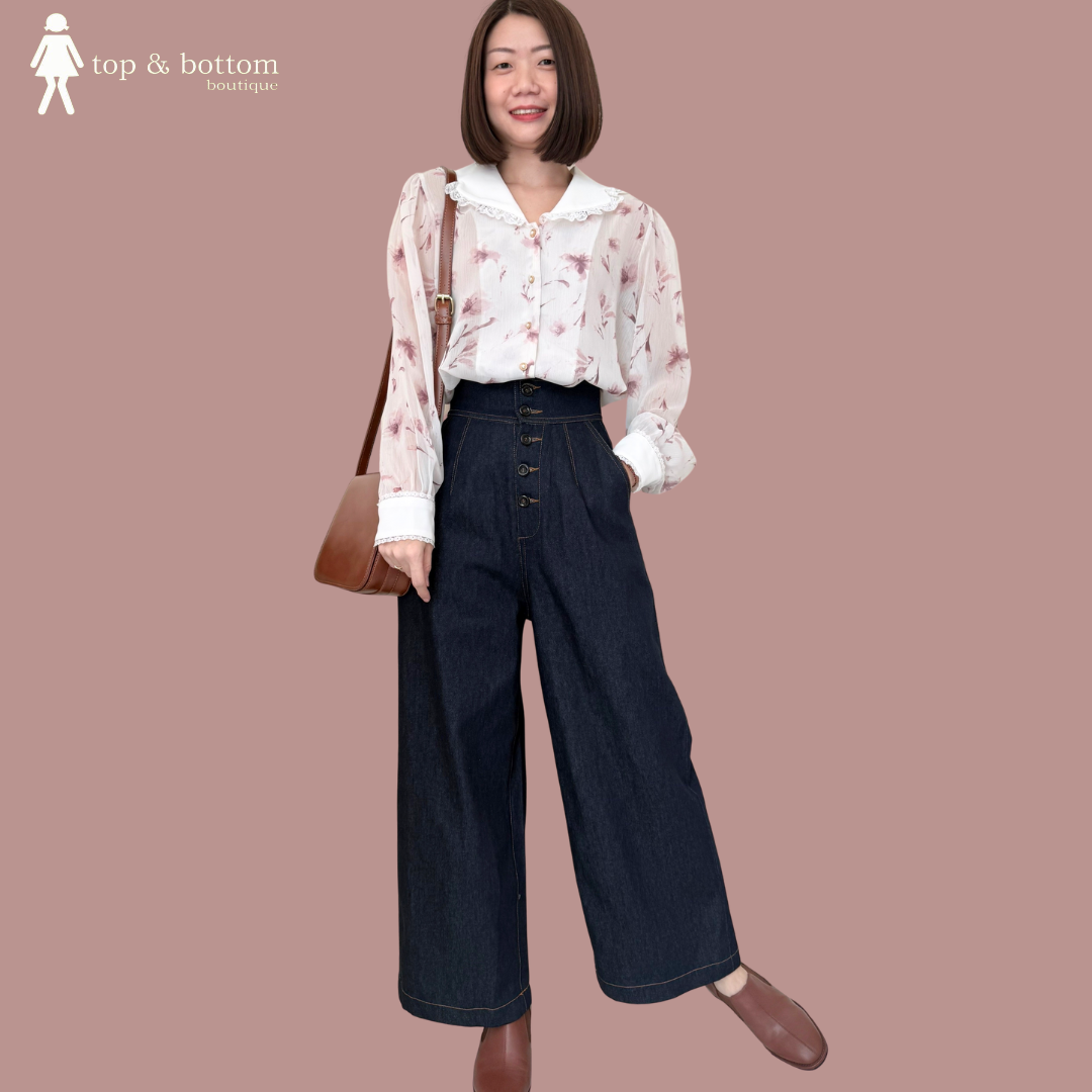 LONG SLEEVE COLLARED CHIFFON FLORAL BLOUSE