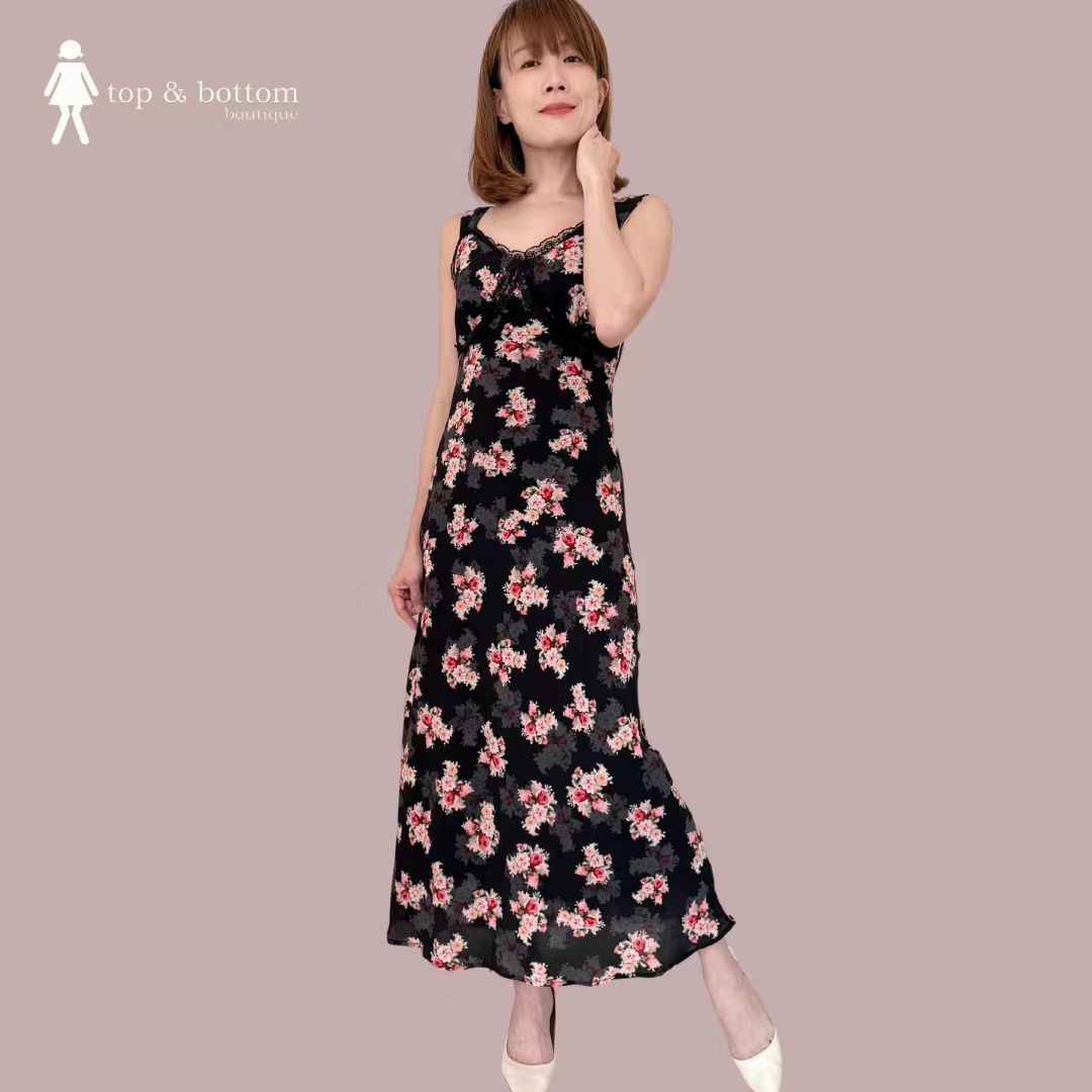 STRAP CHIFFON FLORAL LONG DRESS