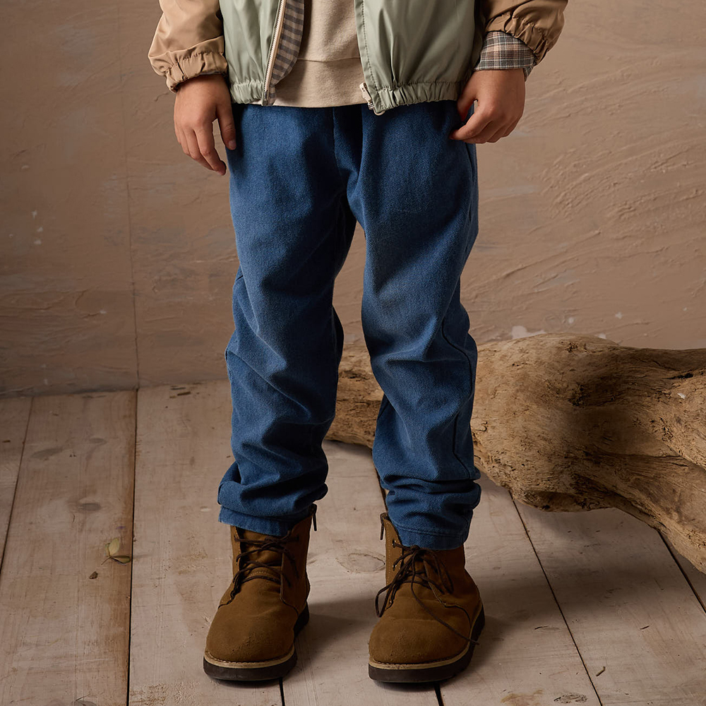 PIPPY 舒適中性針織仿牛仔長褲 藍