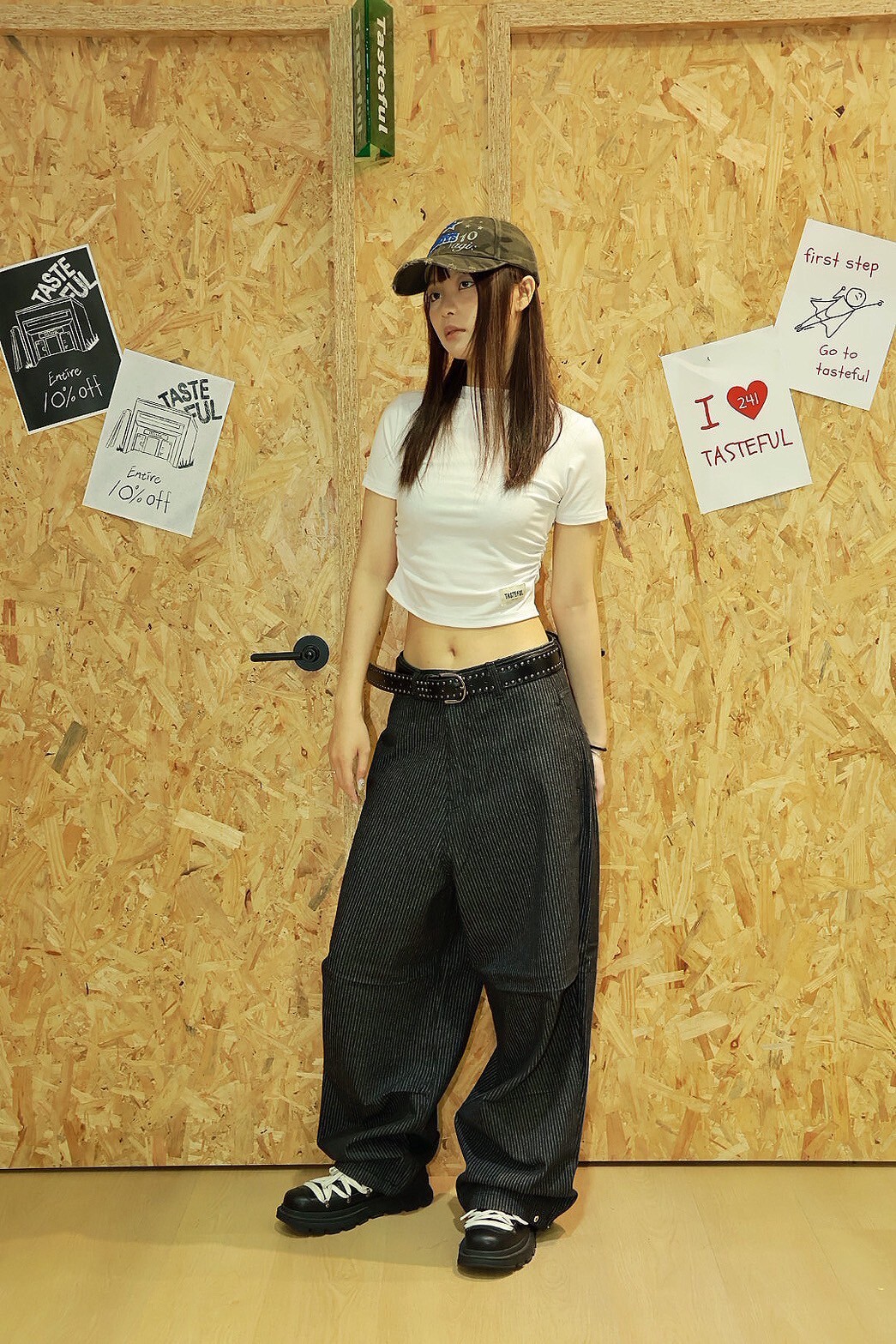 直條紋 膝摺痕 設計 長褲 #休閒褲