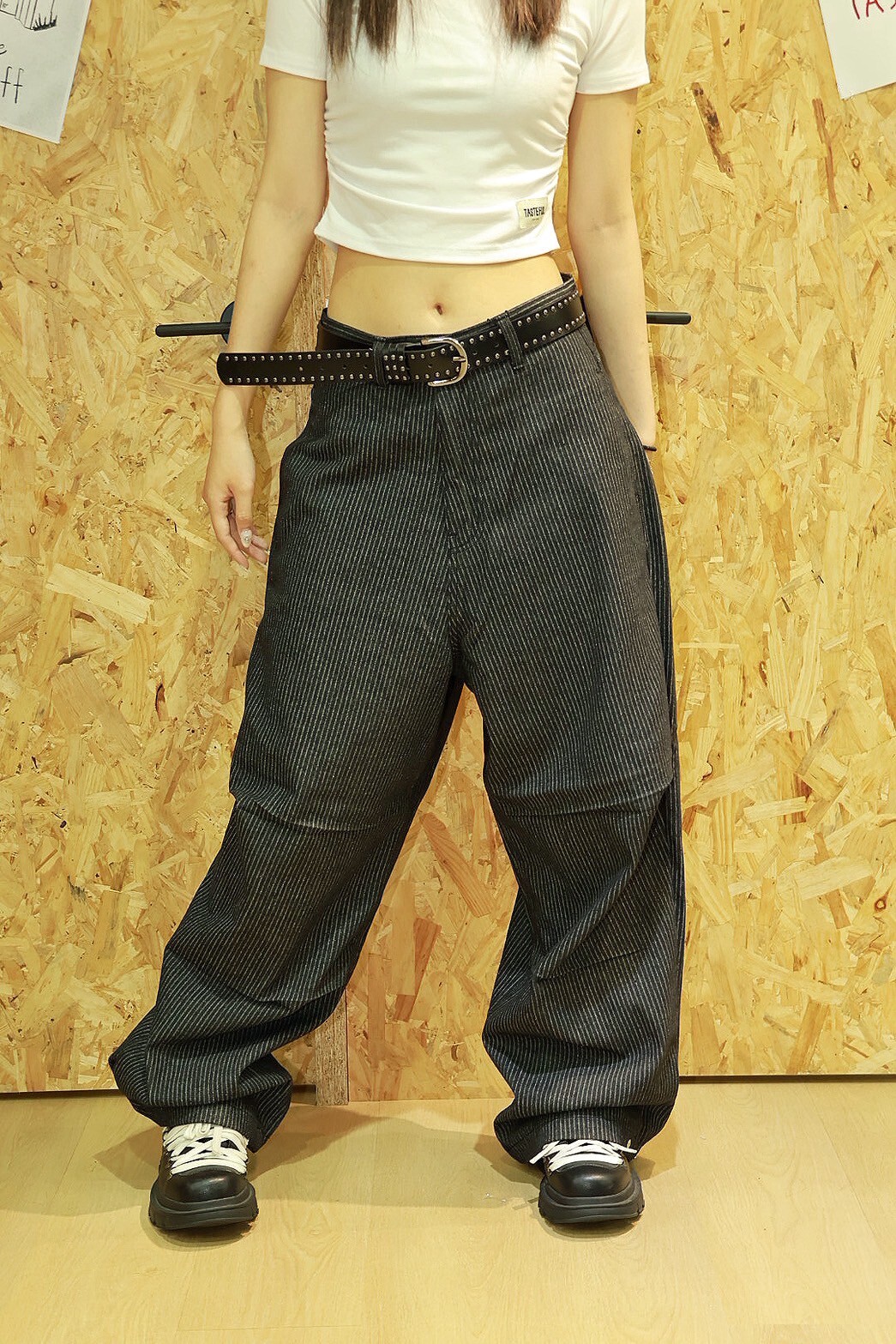 直條紋 膝摺痕 設計 長褲 #休閒褲