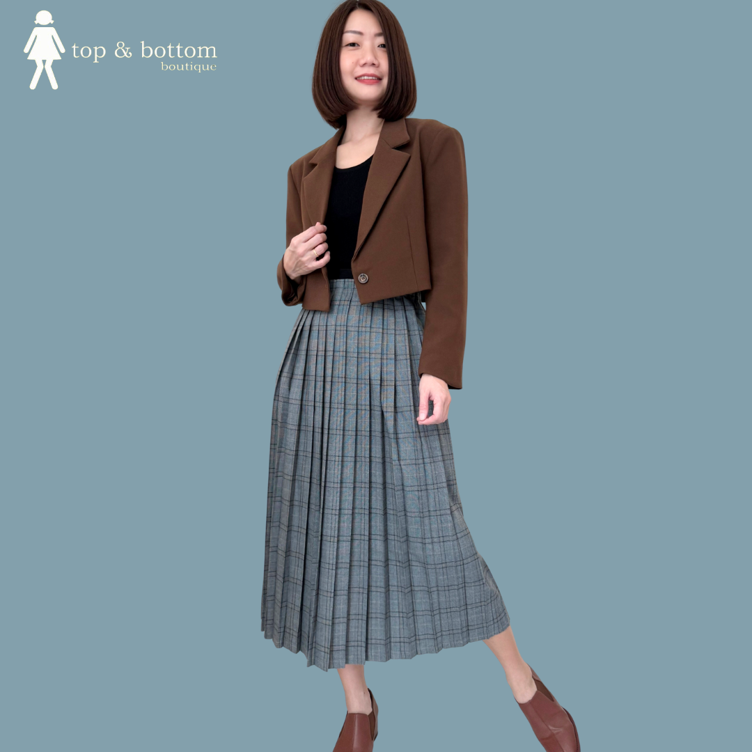 HIGH WAISTED PLAID PLEATED MIDI SKIRT
