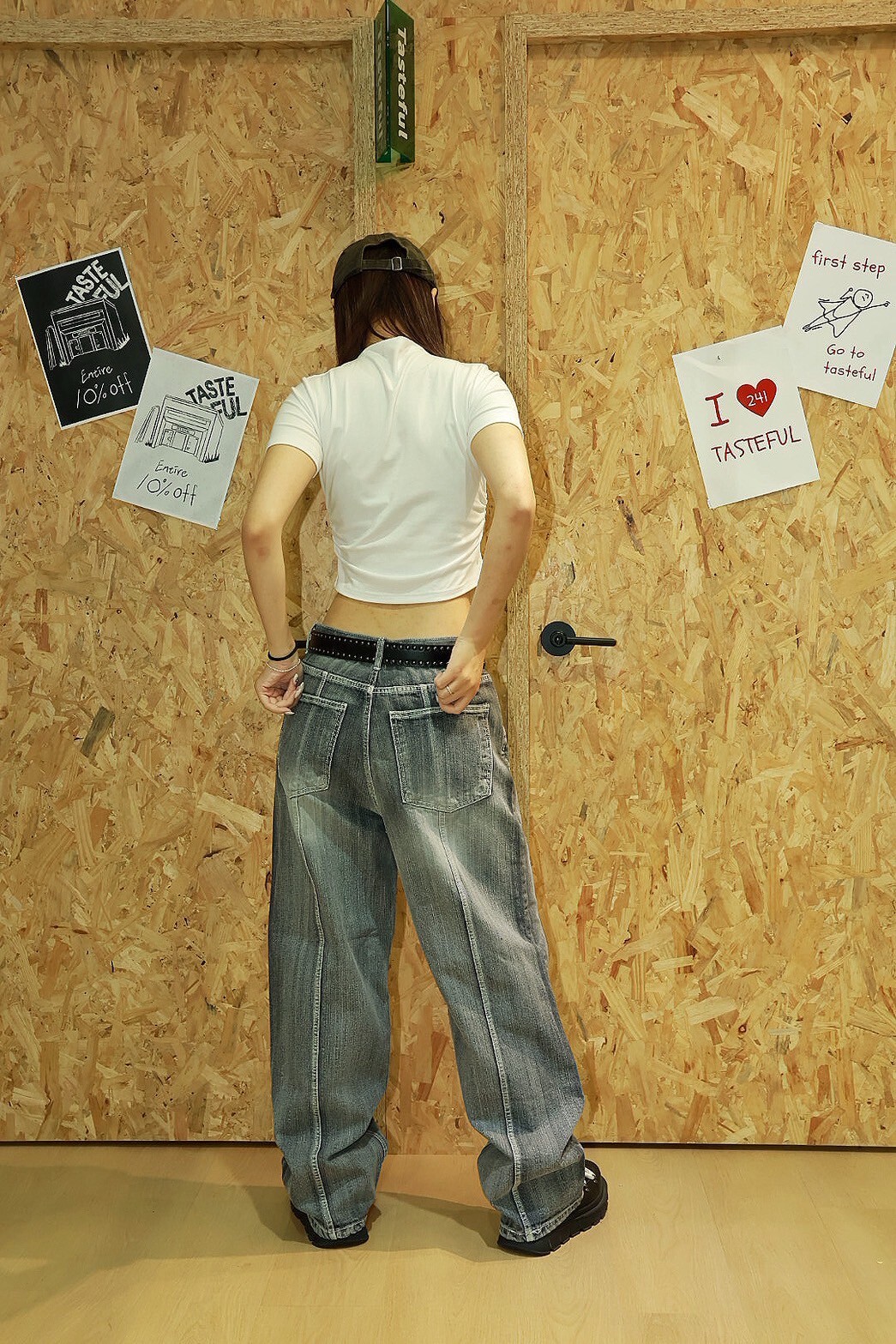 線條 刷白車線 直筒版型 #牛仔褲