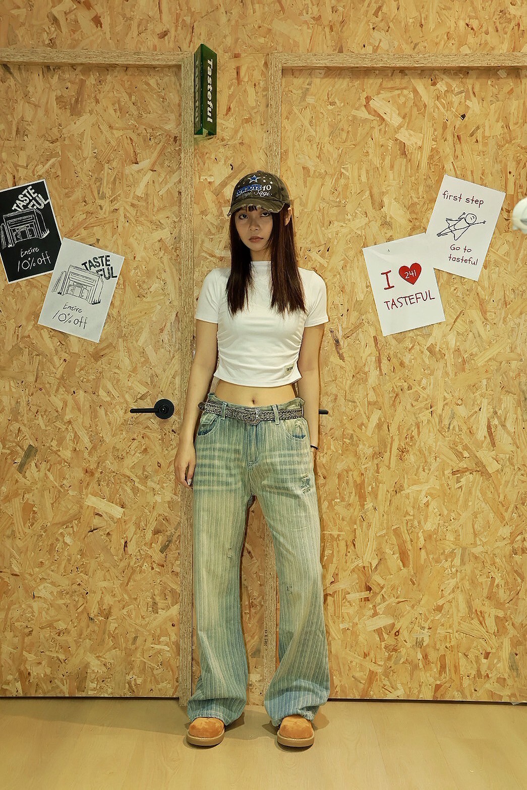 直條紋 破壞設計 刷白 #牛仔褲