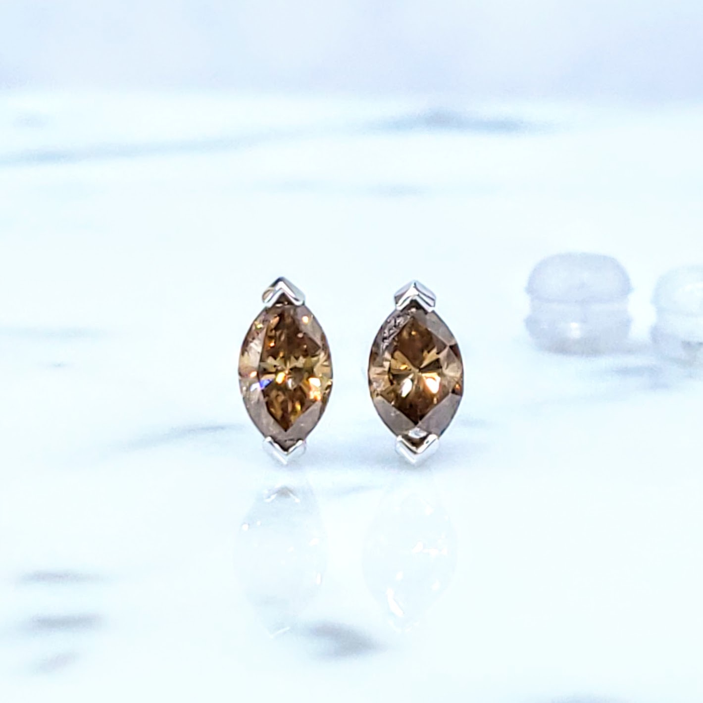 18K White Gold 0.93ct Fancy Brown Marquise Cut Diamond Earrings