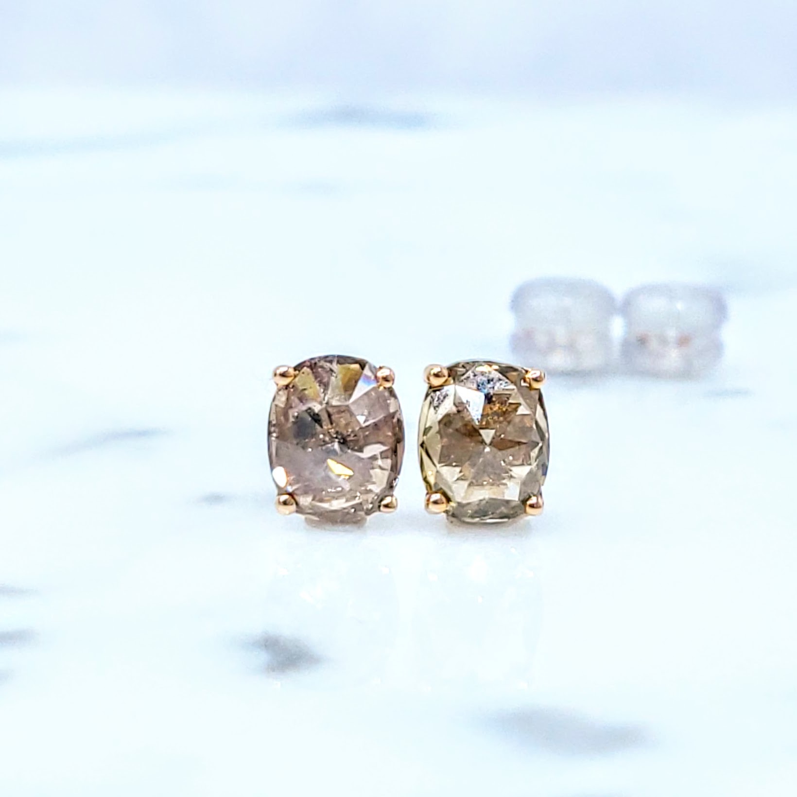 18K Rose Gold 1.41ct Fancy Champagne Oval Cut Diamond Earrings
