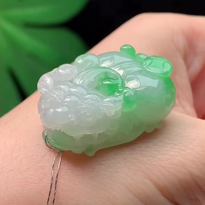 翡翠飄綠貔貅,天然翡翠A玉, 緬甸玉, Jade, Jadeite