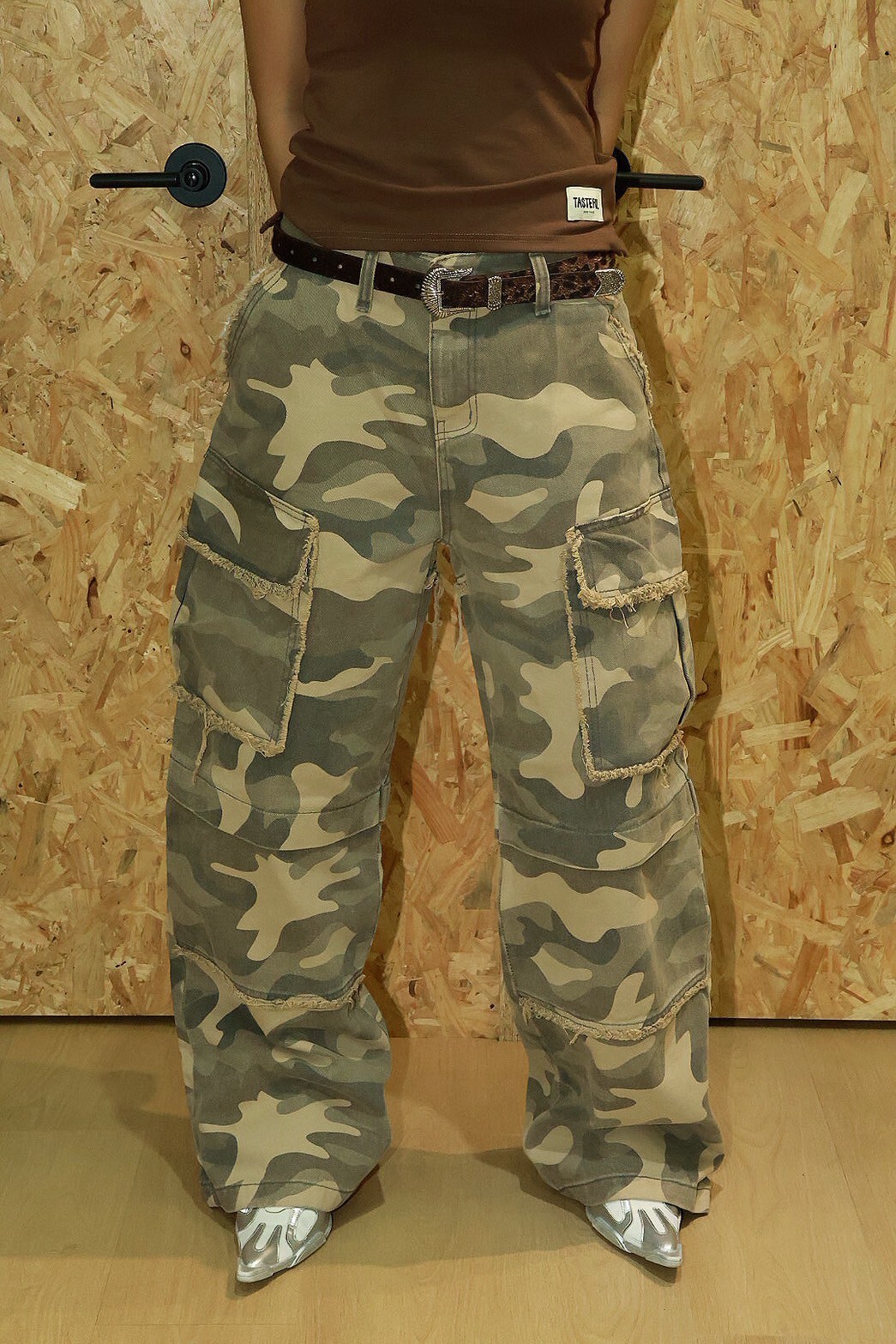 雙口袋 毛邊設計 迷彩 #牛仔褲