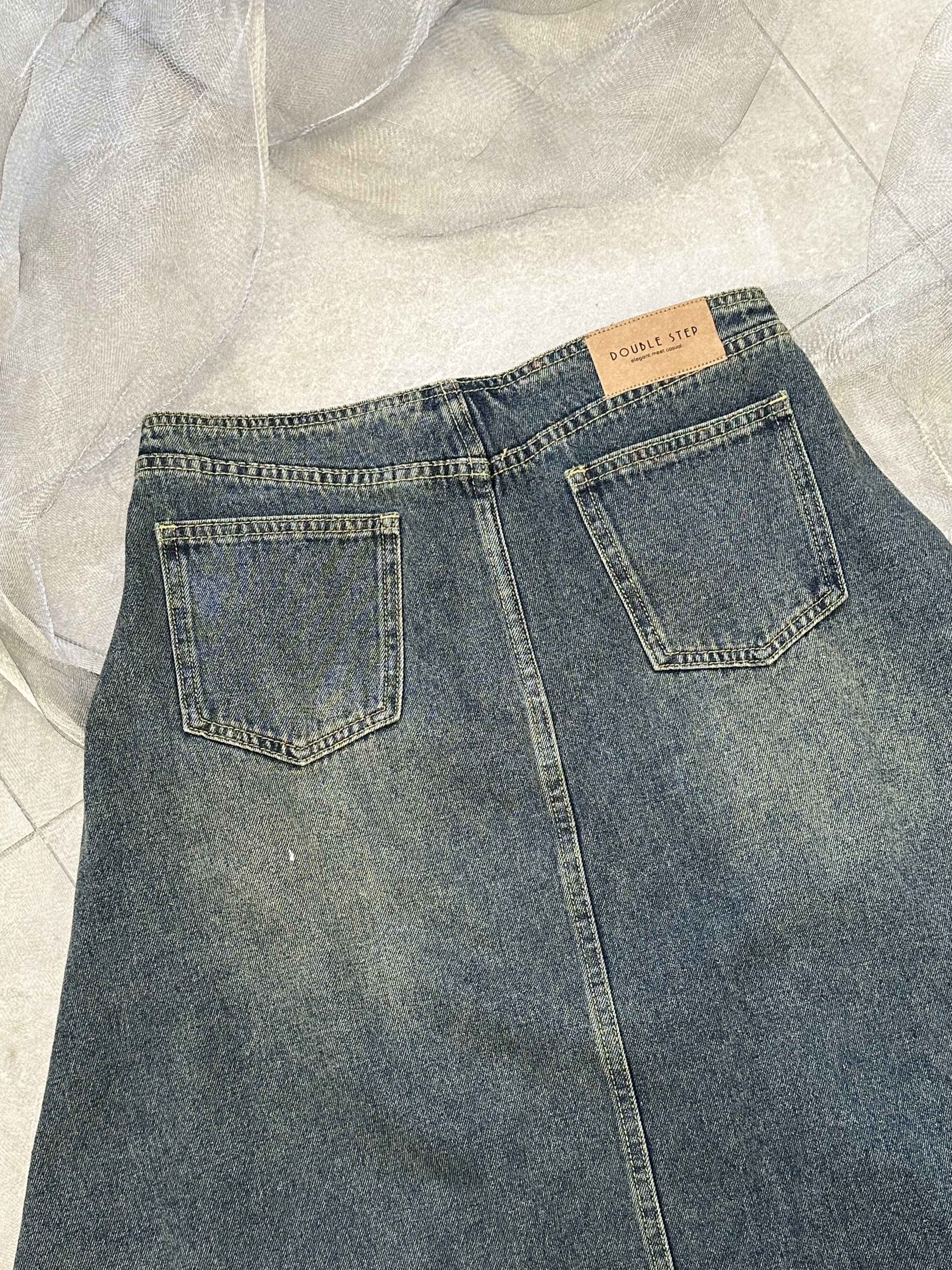 復古造舊大擺牛仔長裙 - SK53734