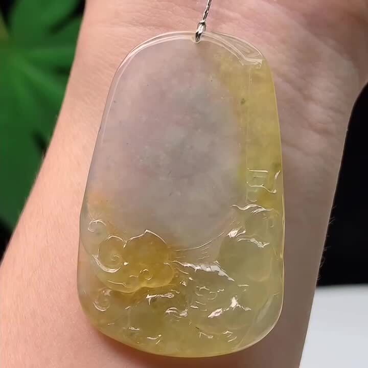 翡翠冰種飄黃虎牌,天然翡翠A玉, 緬甸玉, Jade, Jadeite