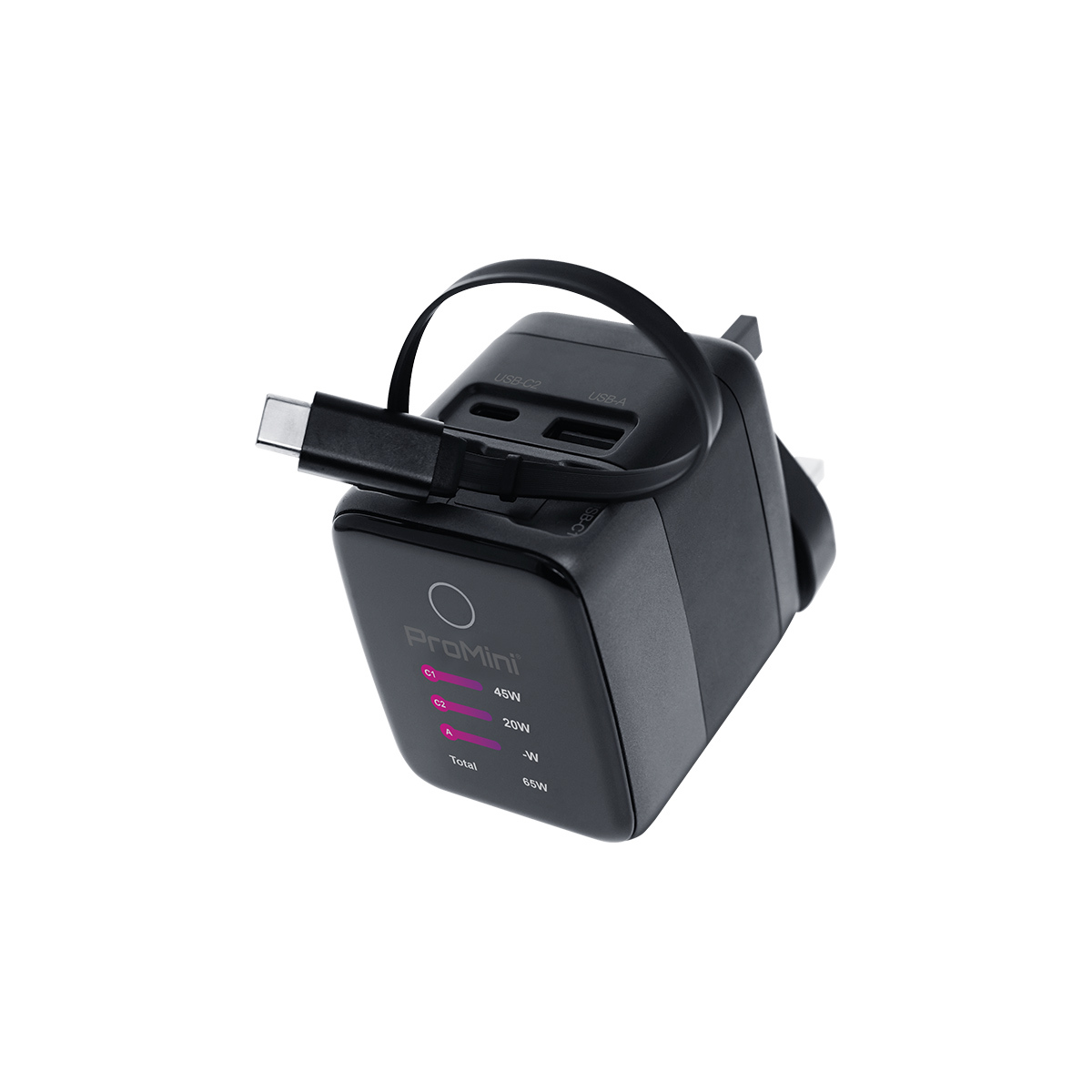 ProMini GTC70P UI顯示PD3.0 GaN 70W內置線旅行快速充電器