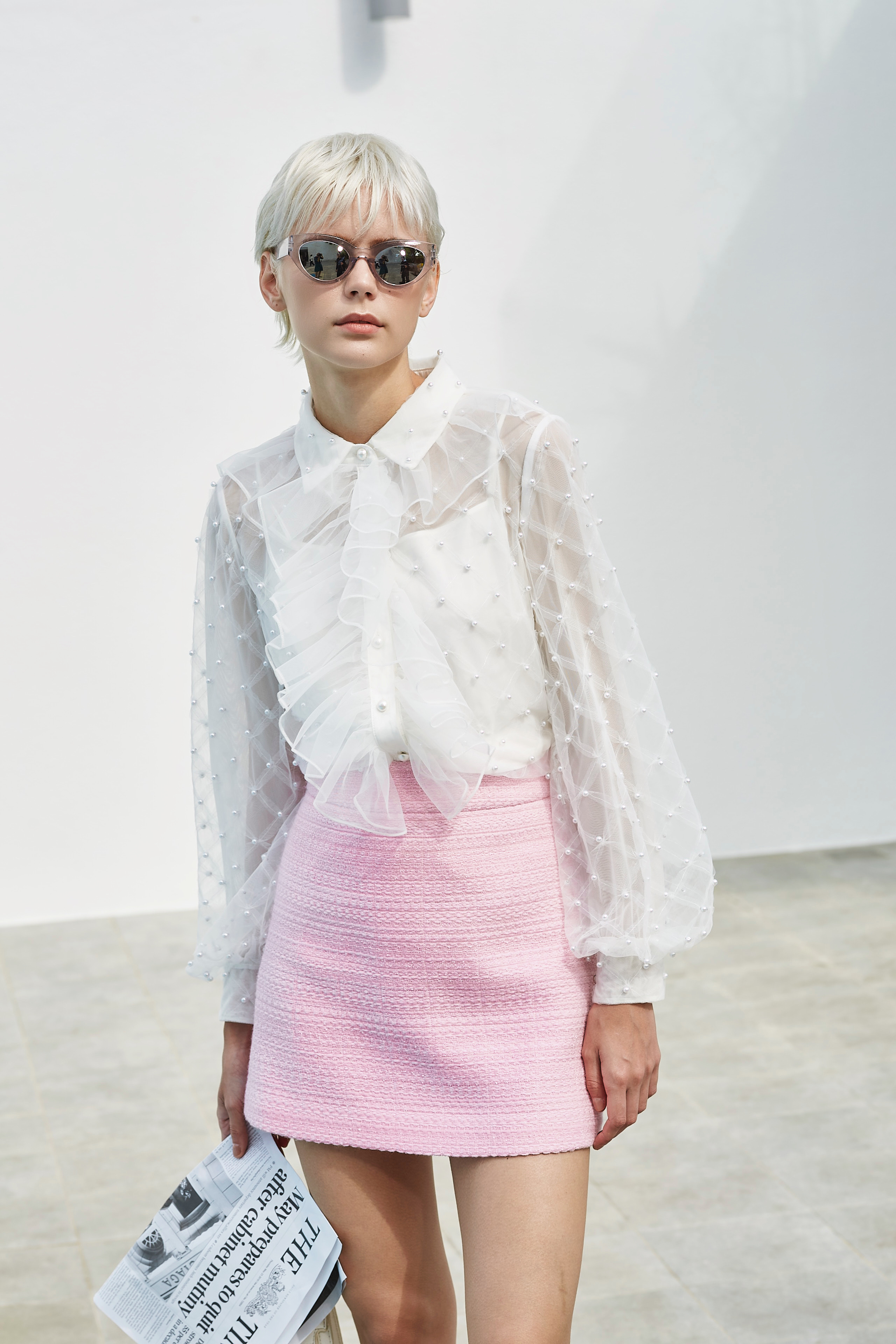 BD16902C2 珍珠玫瑰粉小香小A短裙