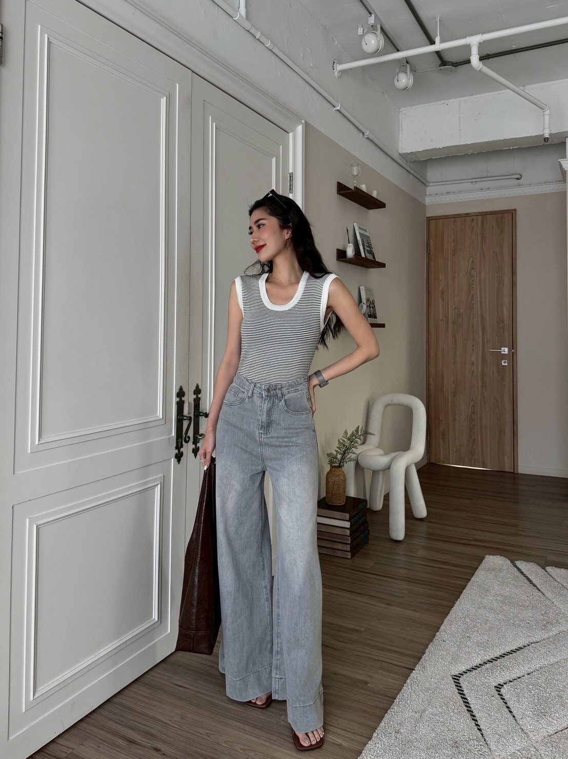 超長腿大喇叭牛仔寬褲