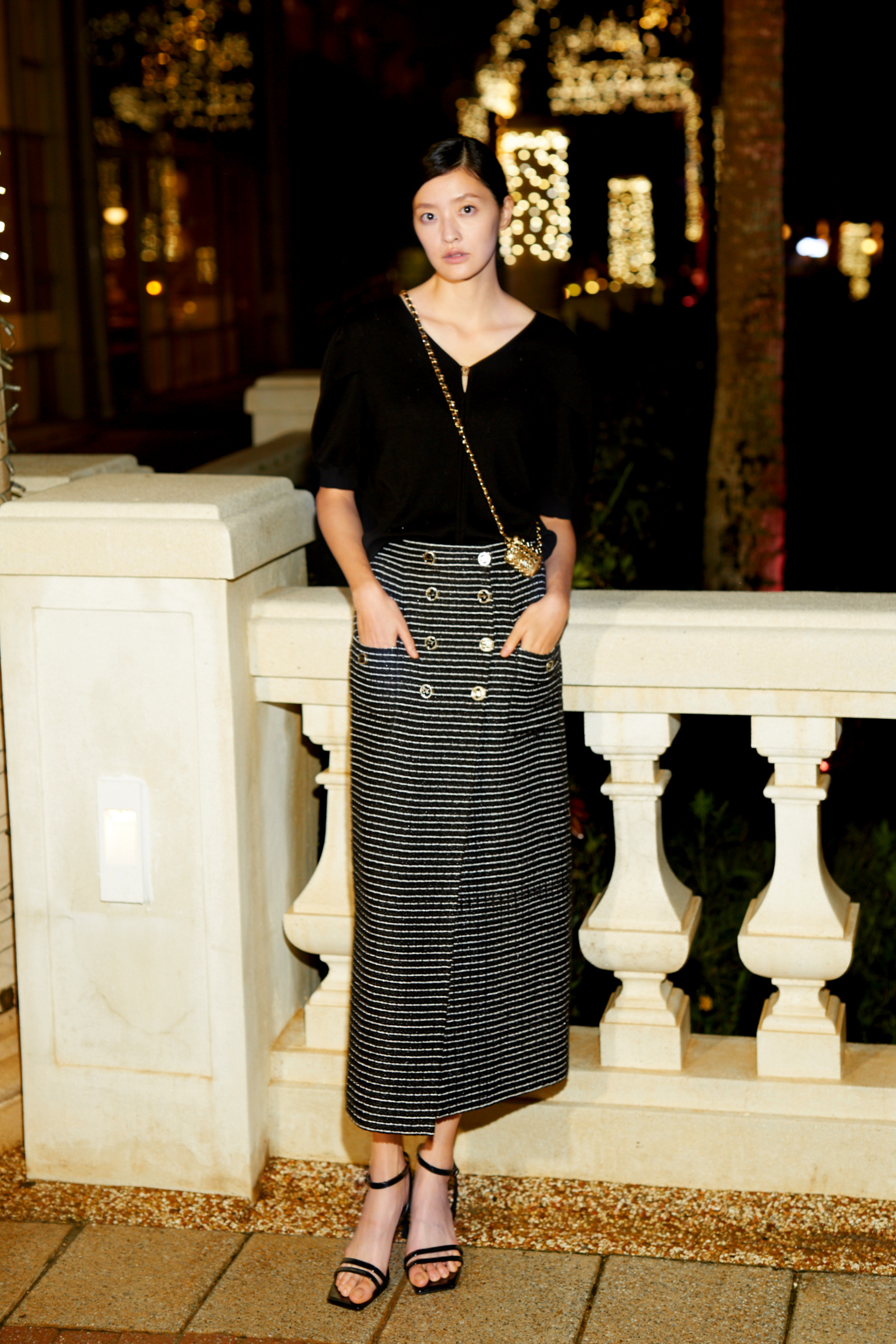 BD16906C1 黑白條紋小香長鉛筆裙