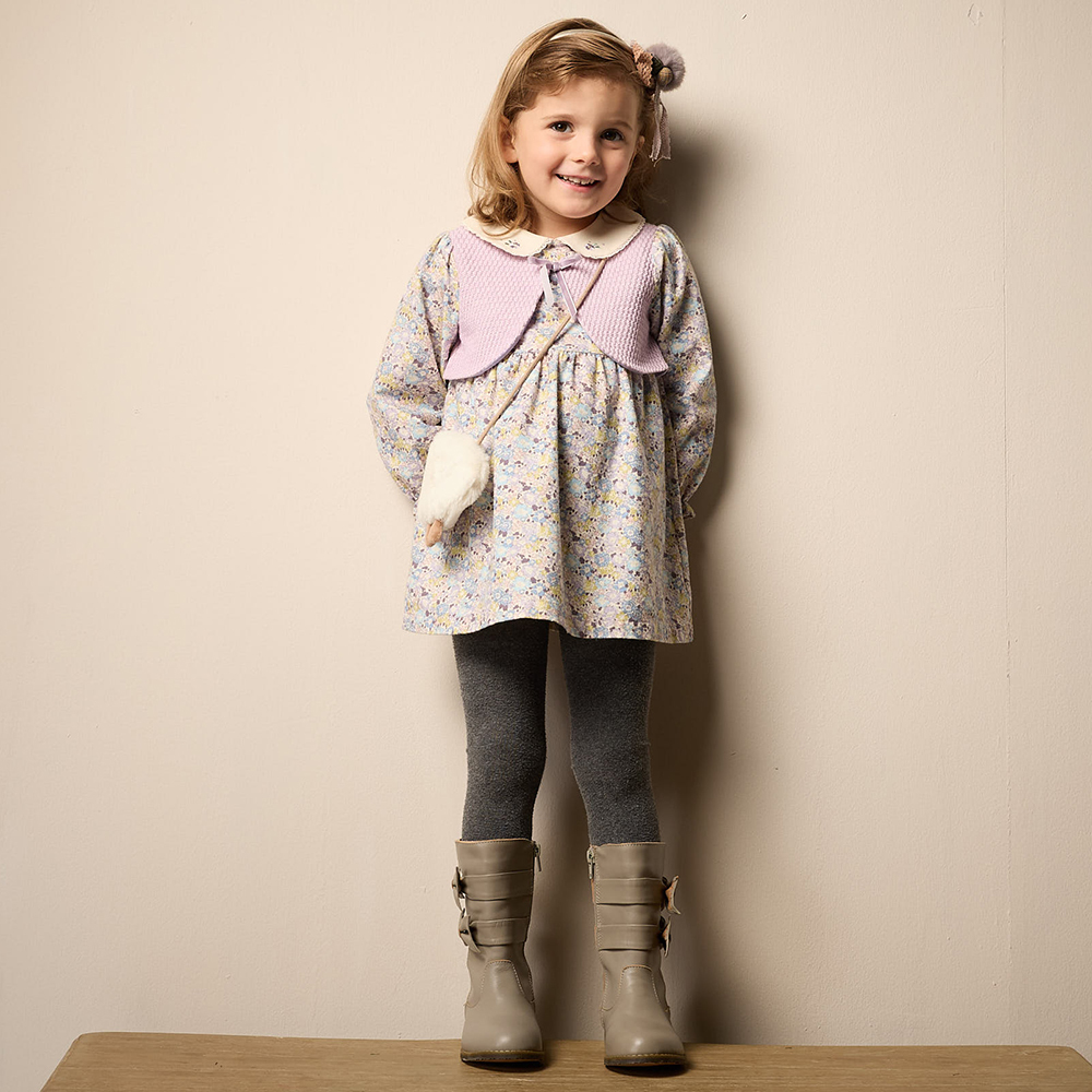 PIPPY 氣質滿點印花假兩件洋裝+雲朵小包 紫