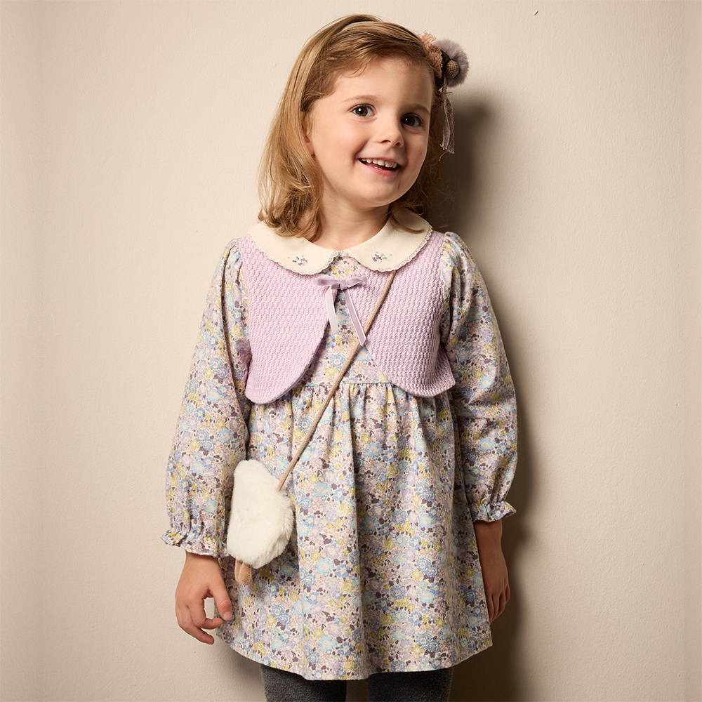 PIPPY 氣質滿點印花假兩件洋裝+雲朵小包 紫