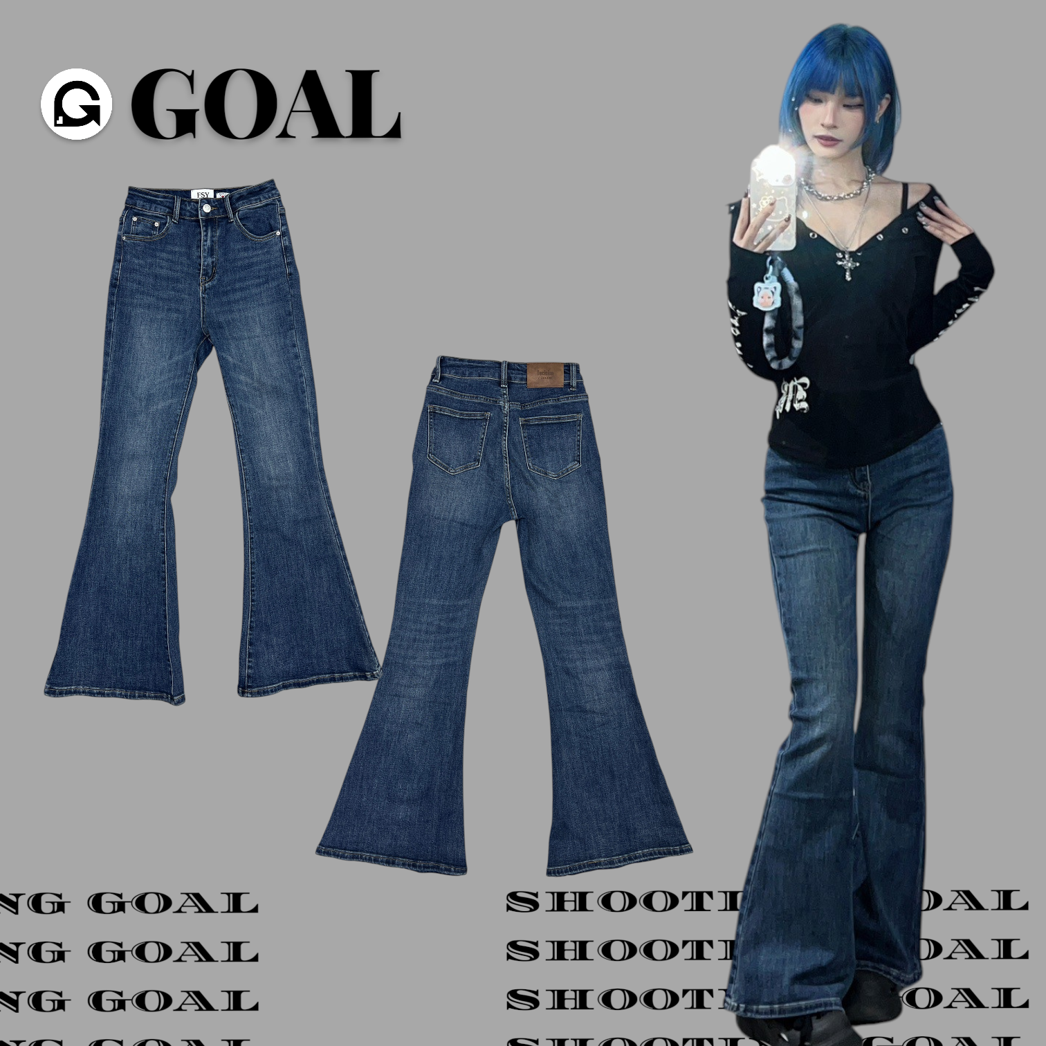 (GOAL) 韓版 修身微喇叭牛仔長褲 8887