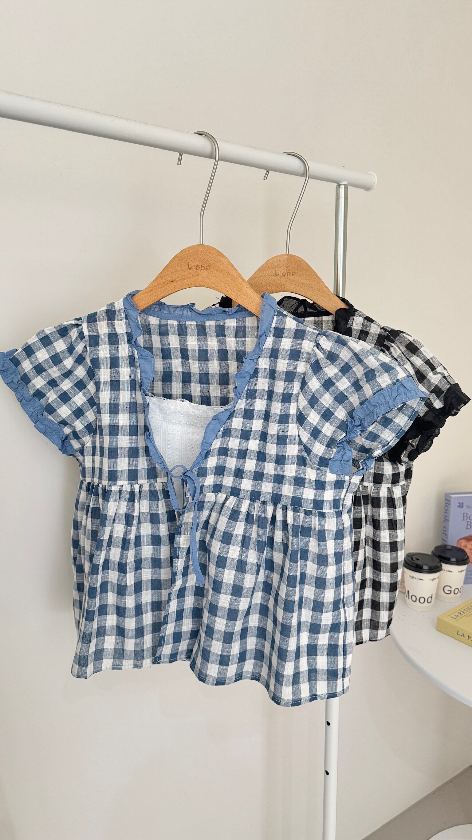 假兩件格子花邊背心