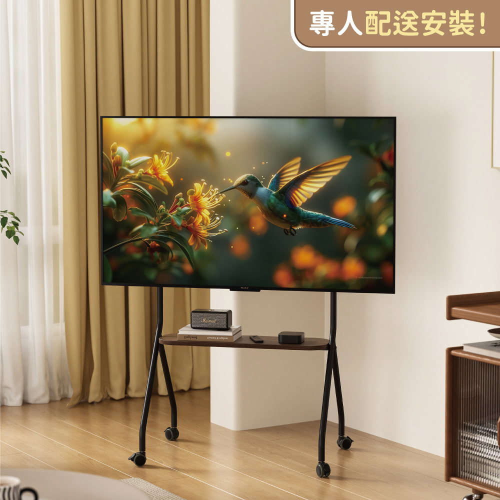 【慢慢家居】專人組裝-32-75吋通用款-高耐重高度可調移動電視架 (落地電視支架 電視置物架 看板架 閨蜜機 移動式電視直立)