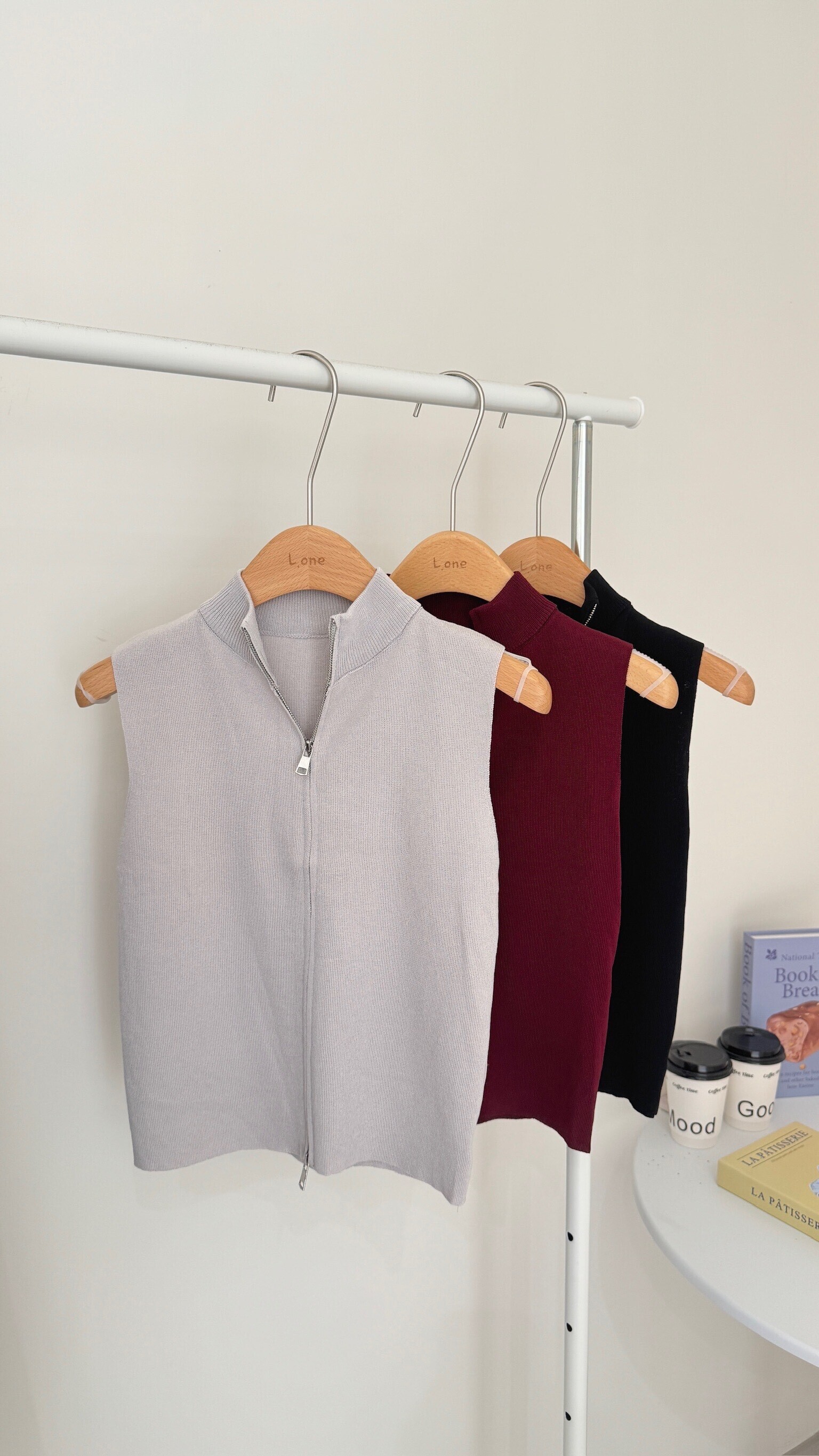 立領雙拉鏈針織背心