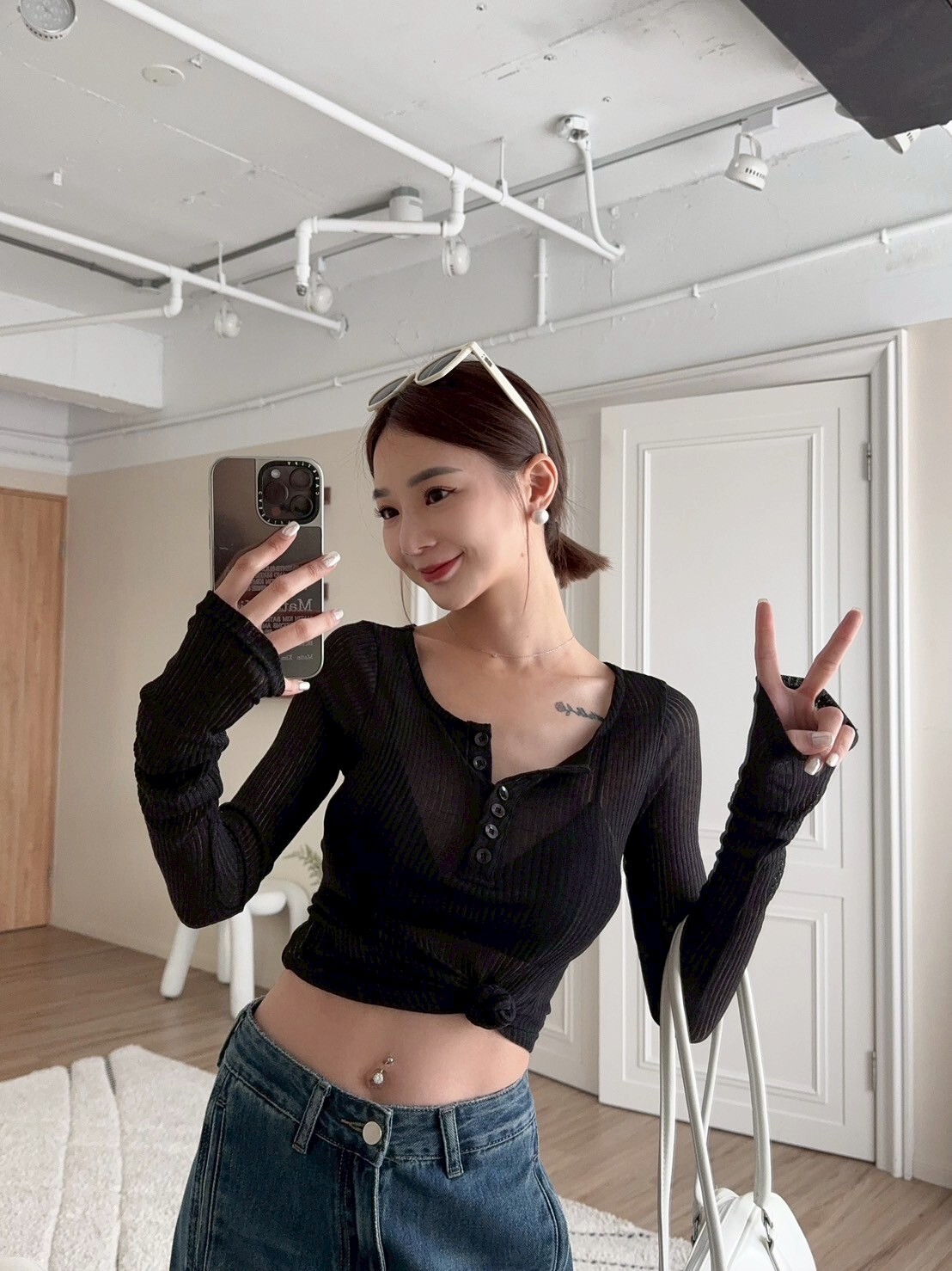 直紋透透防曬上衣