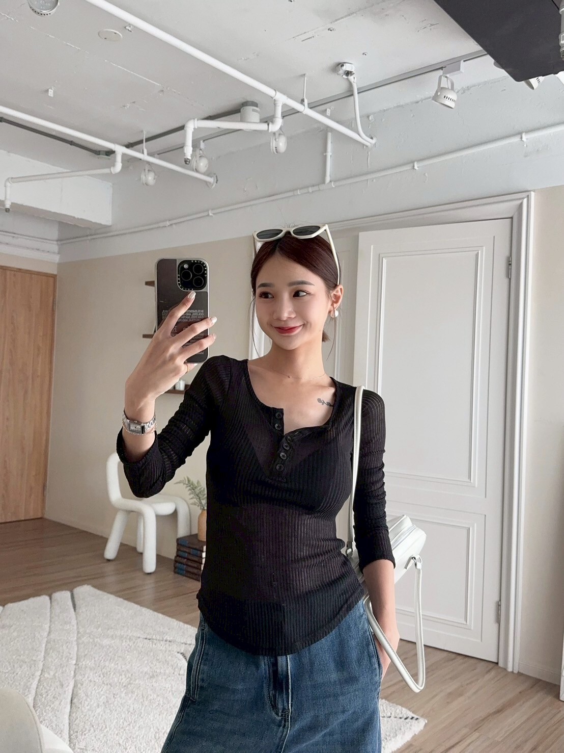 直紋透透防曬上衣