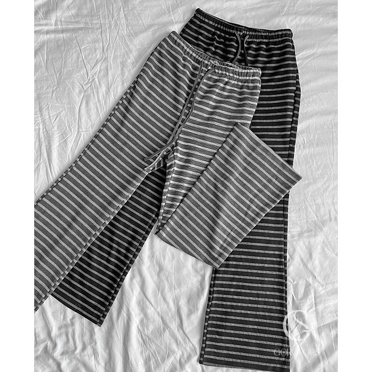 D30「(私寵)條紋長腿喇叭褲」