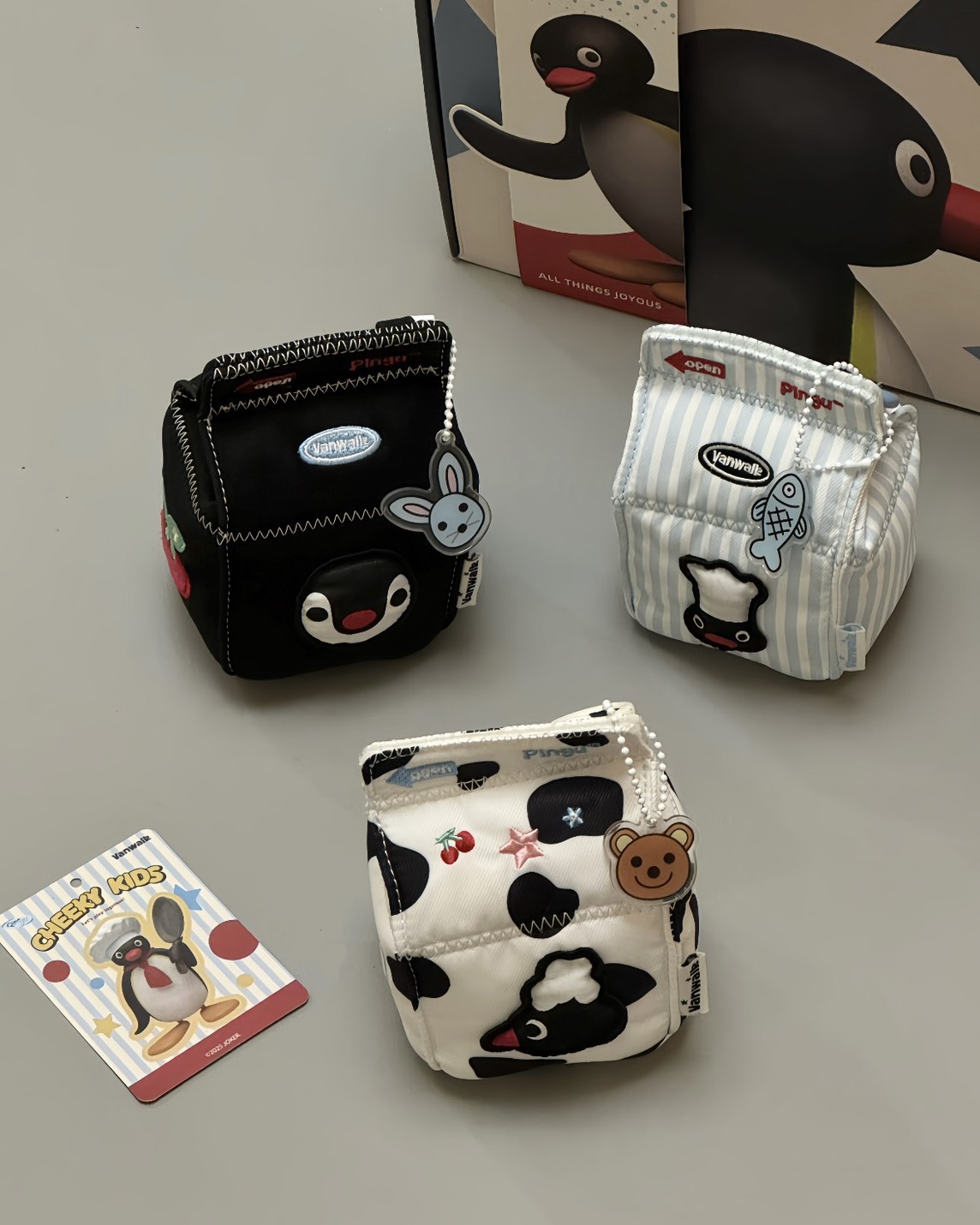 iSNEAKERS | PINGU X VANWALK 企鵝家族 牛奶盒 零錢包 收納包 斜背包 3款