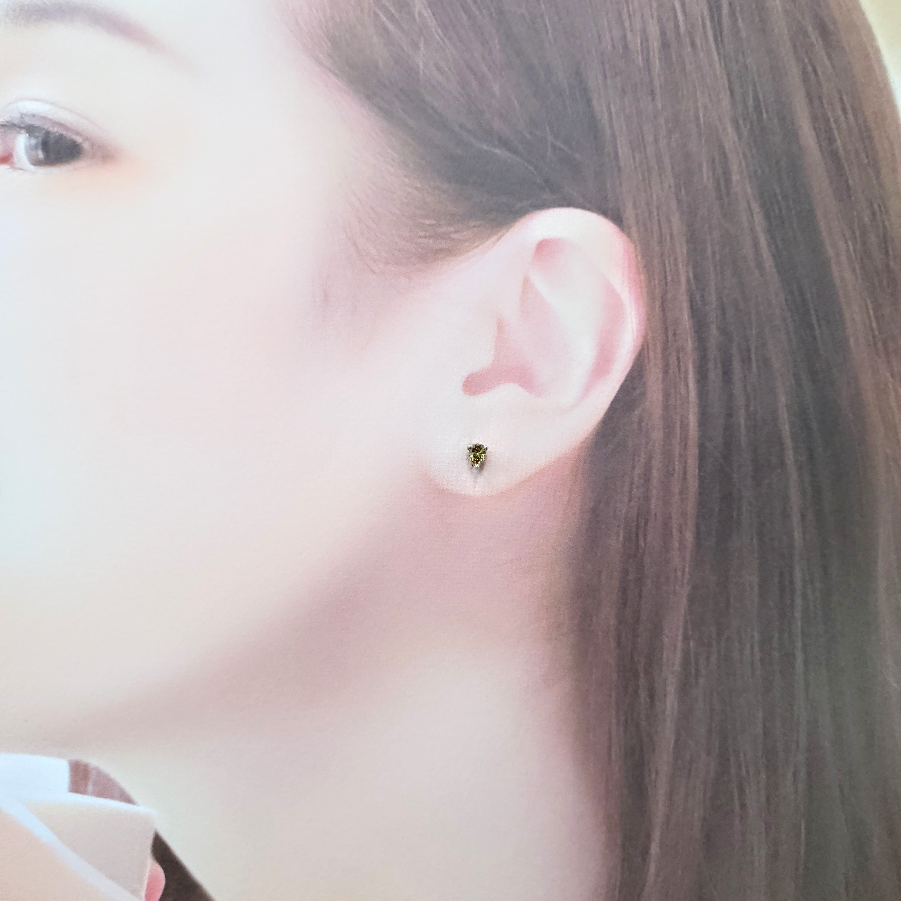 全新18K金【主石46份梨形綠鑽】耳環