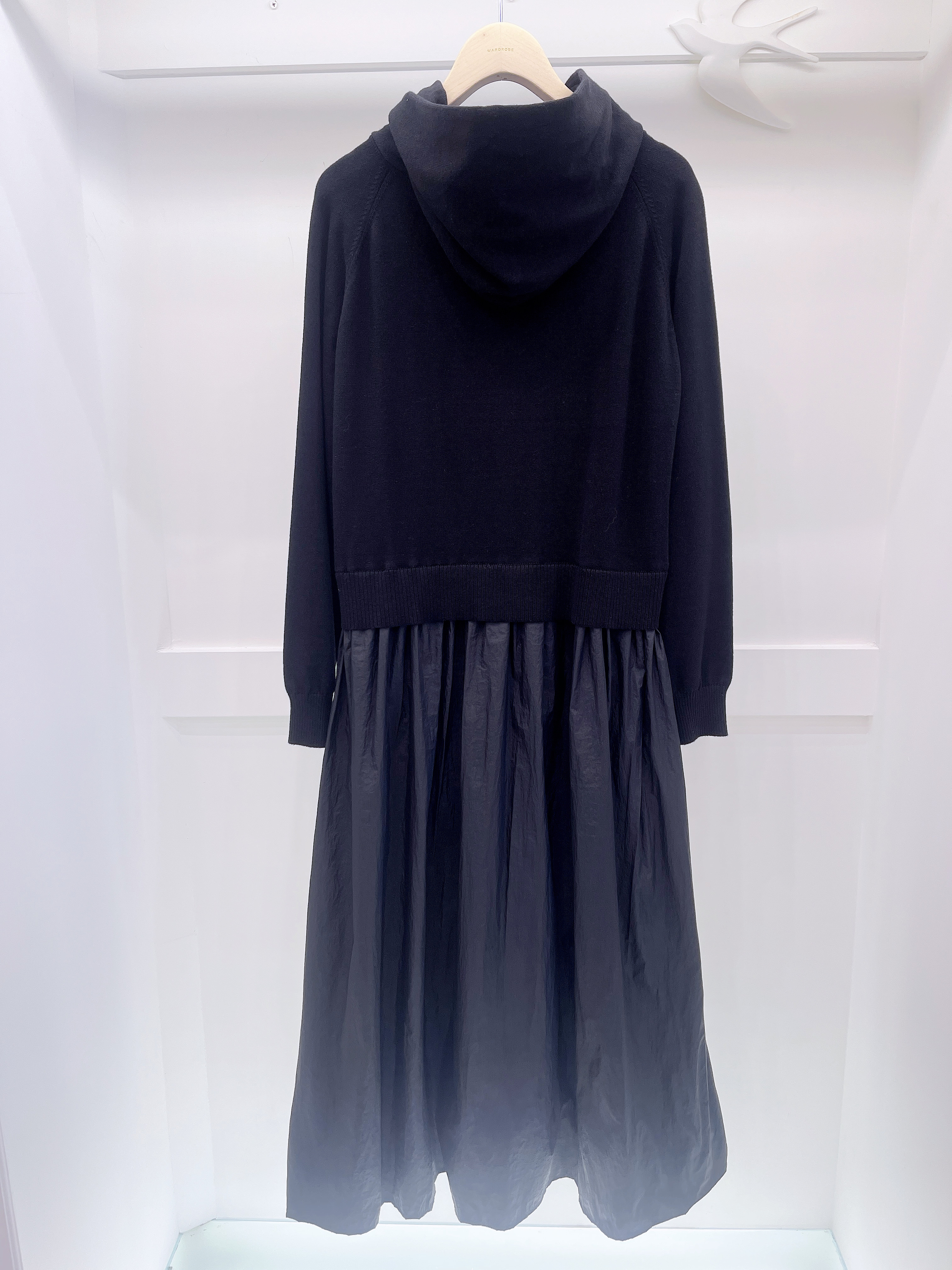 連帽雙素材拼接洋裝