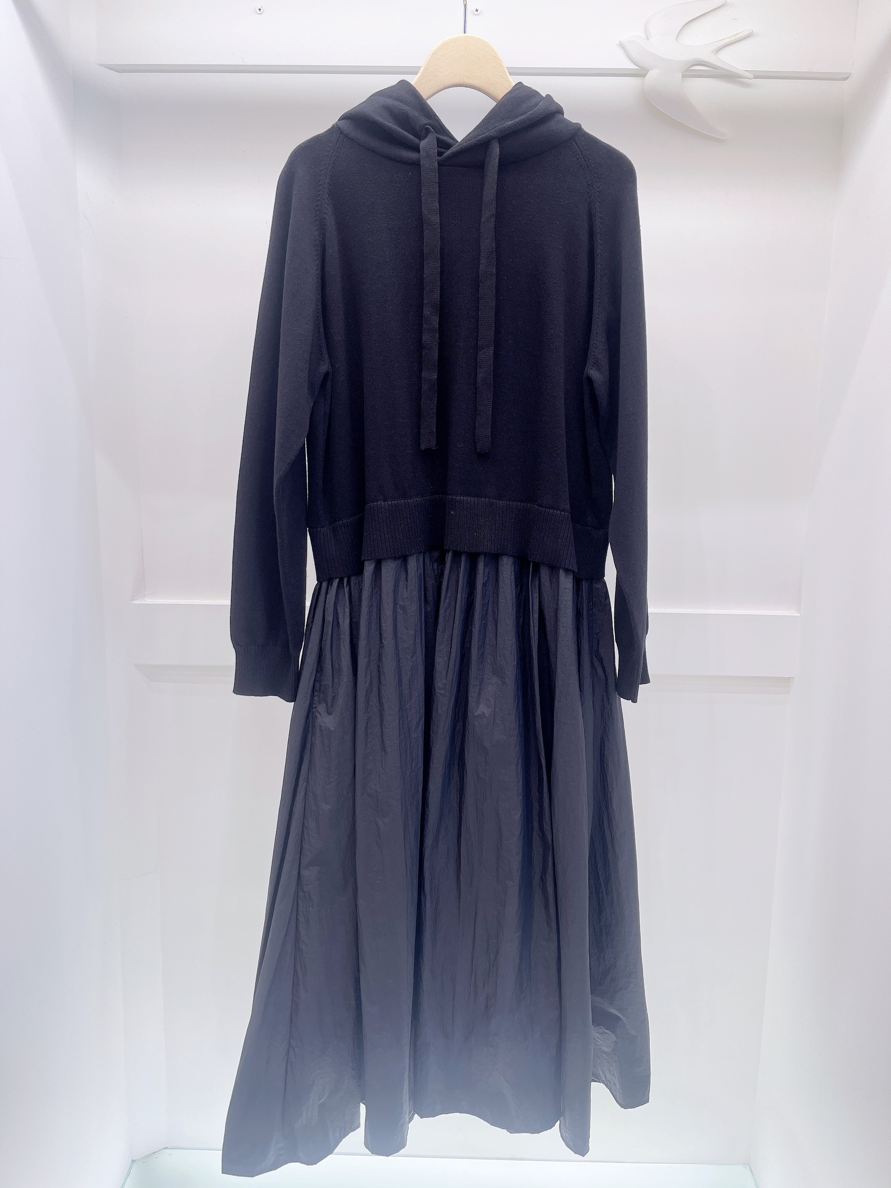 連帽雙素材拼接洋裝