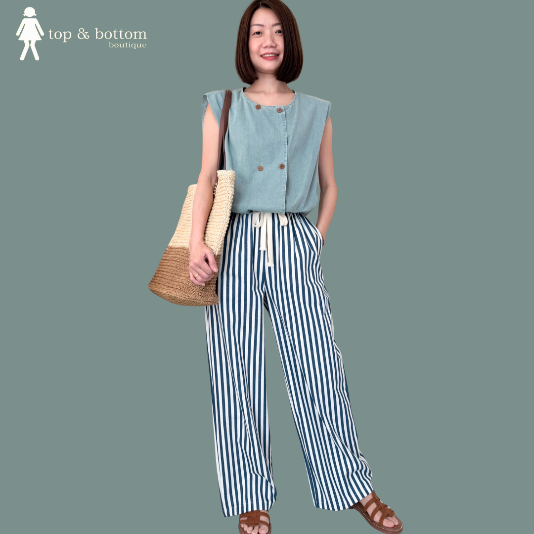 ELASTIC WAIST STRIPED CASUAL LONG PANT