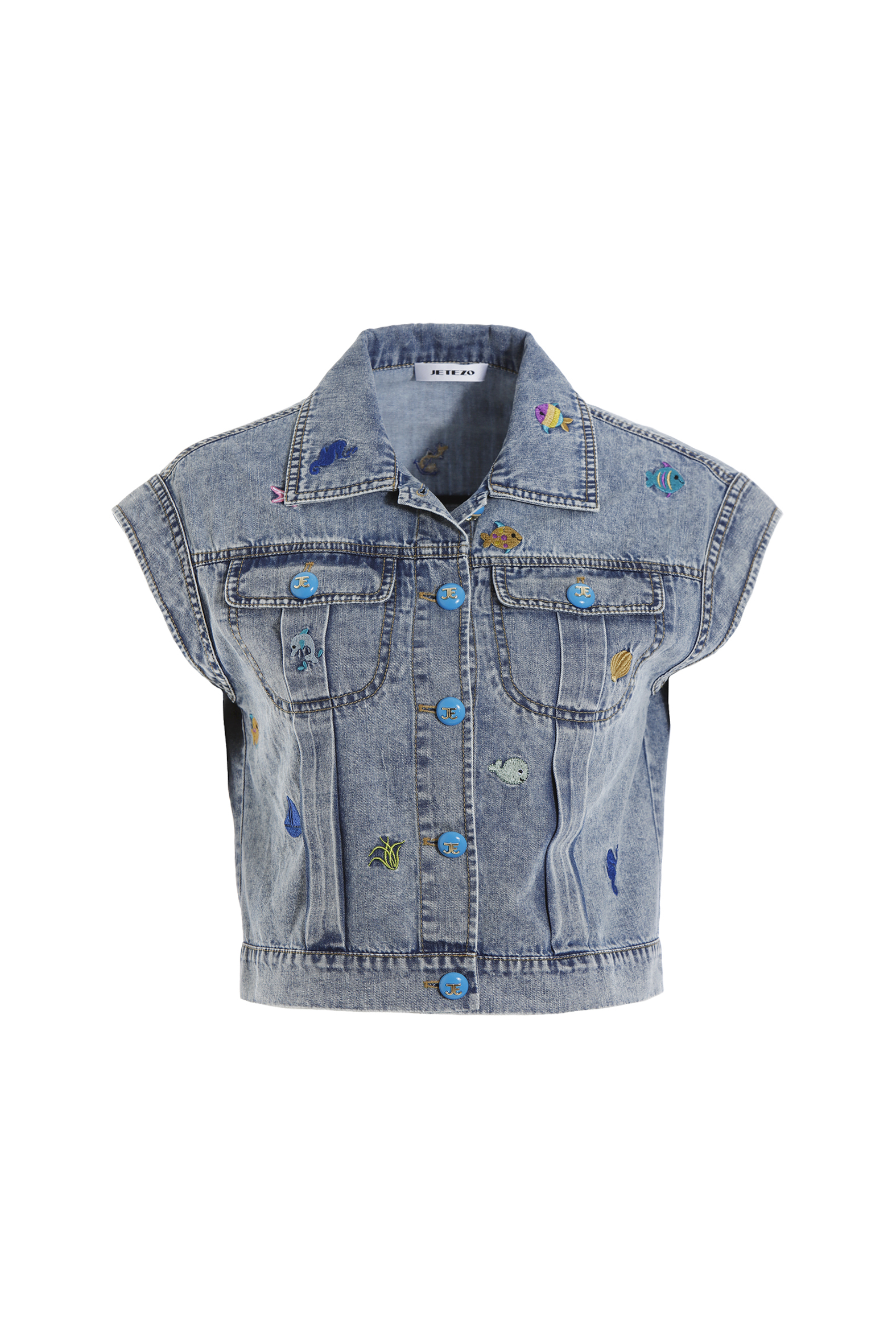 BD10306Y1 海底世界寬肩短版牛仔襯衫