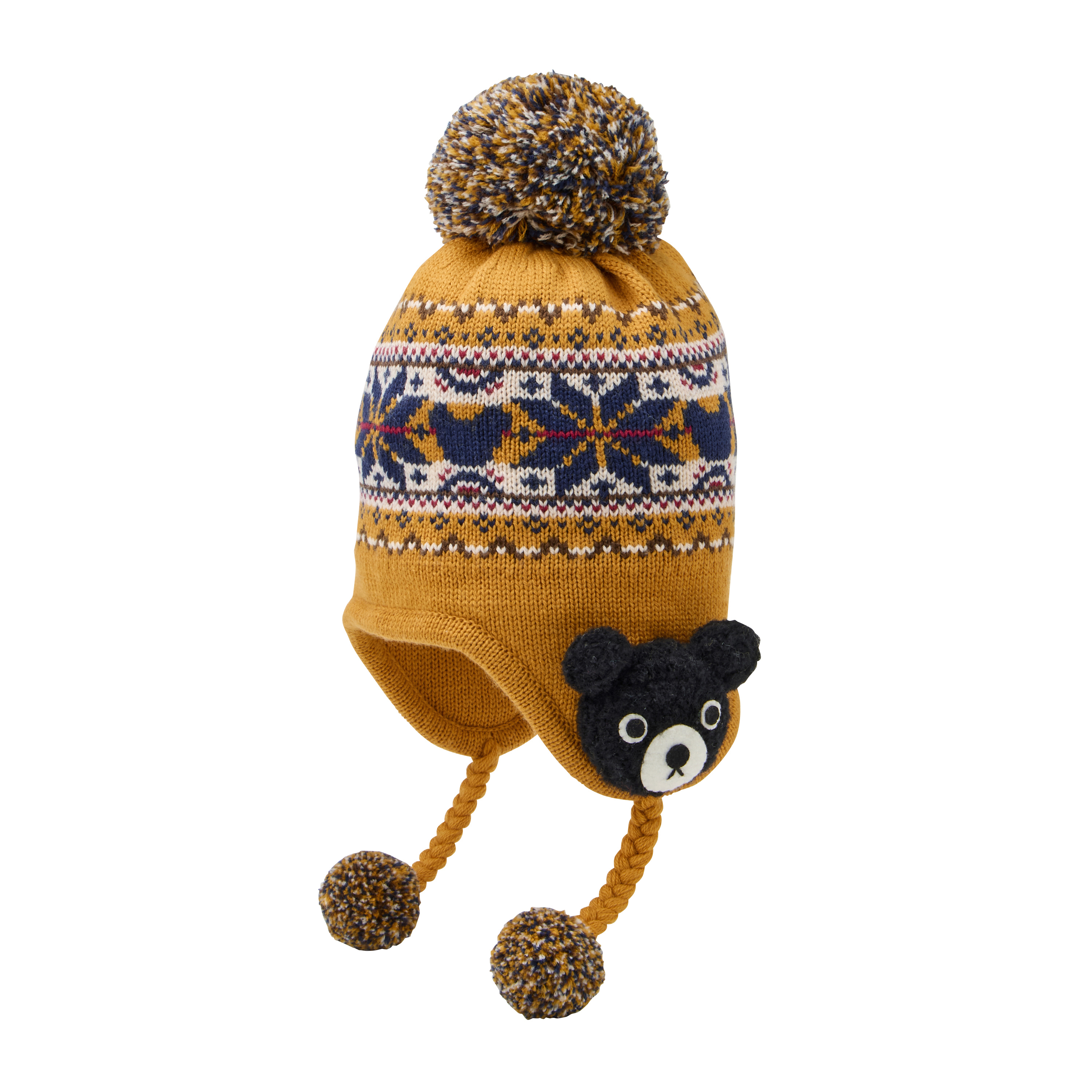 DOUBLE_B 編織遮耳毛帽-芥末色