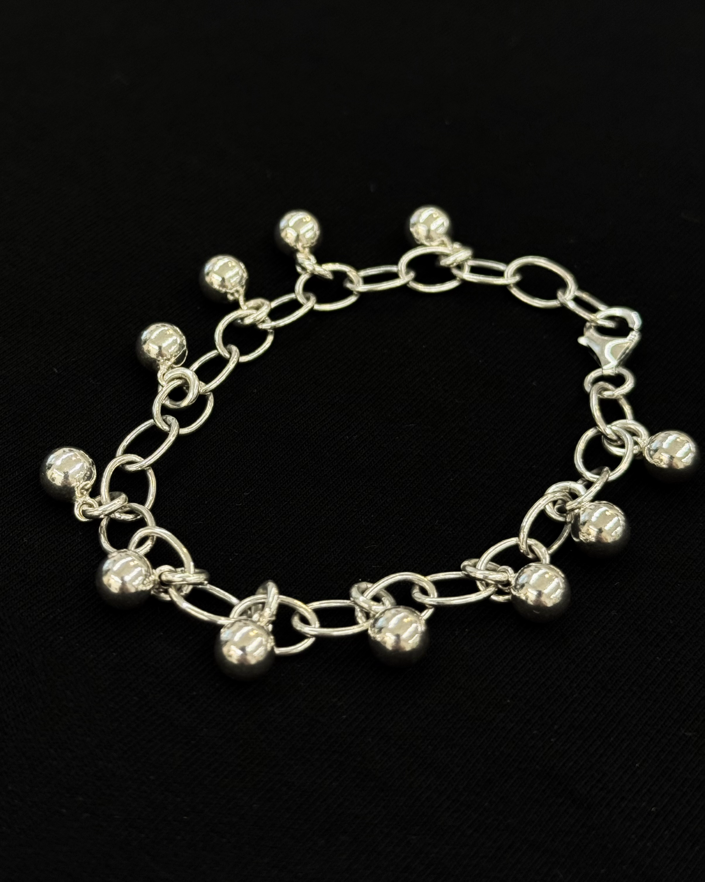 925純銀圈圈扣吊小波手鏈