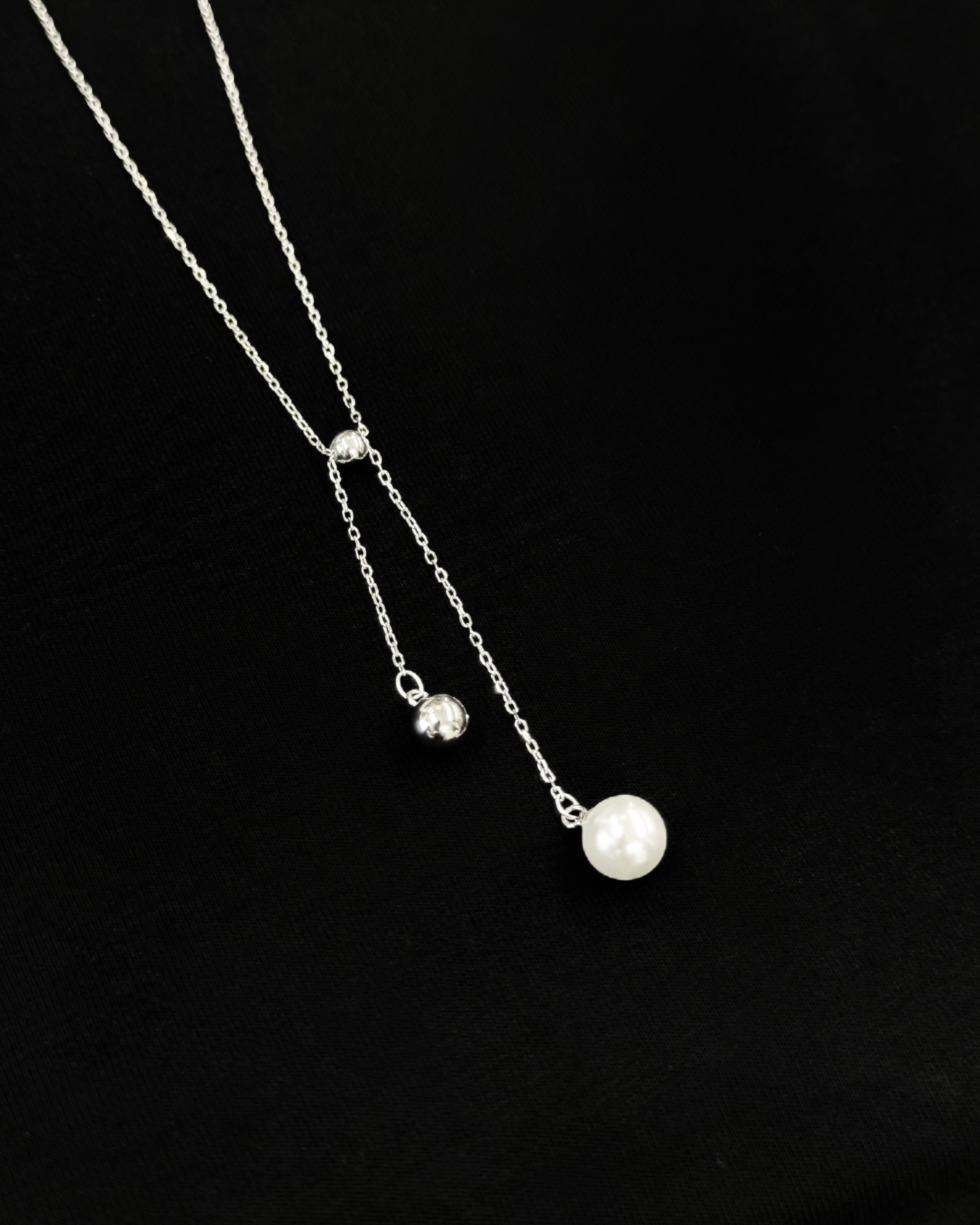 925純銀雙吊珠可調頸鏈