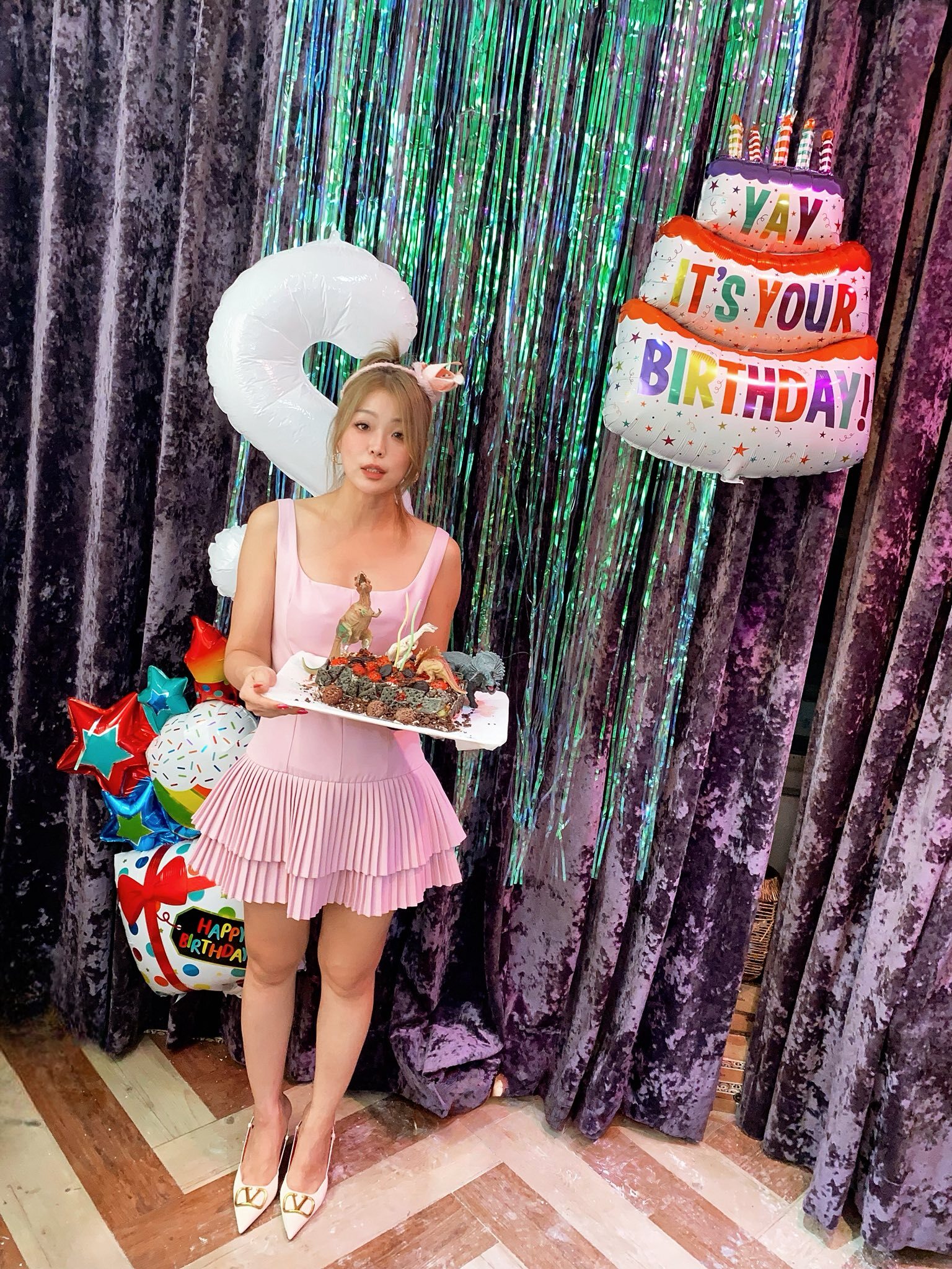 雙層裙襬 方領小洋裝(粉/白/黑)