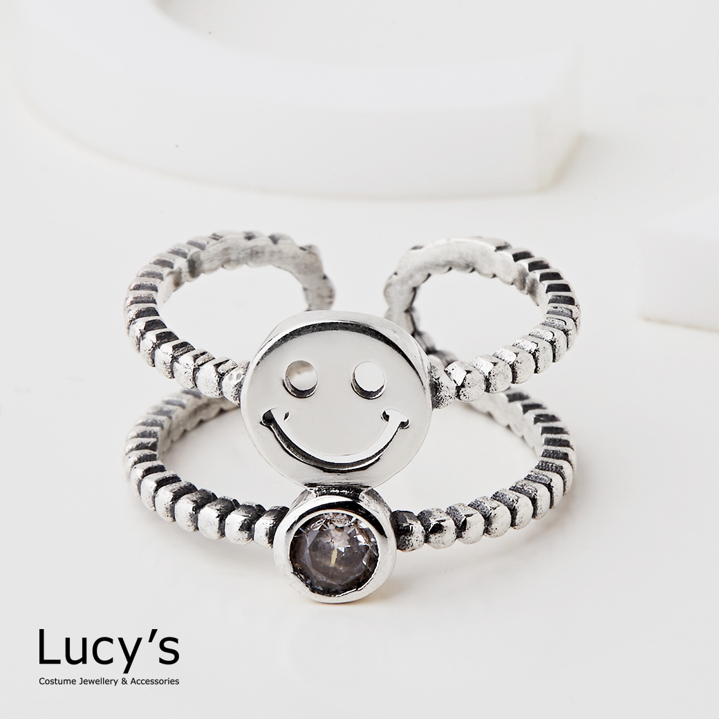 925純銀 微笑光點 硫化開口戒 (123568)