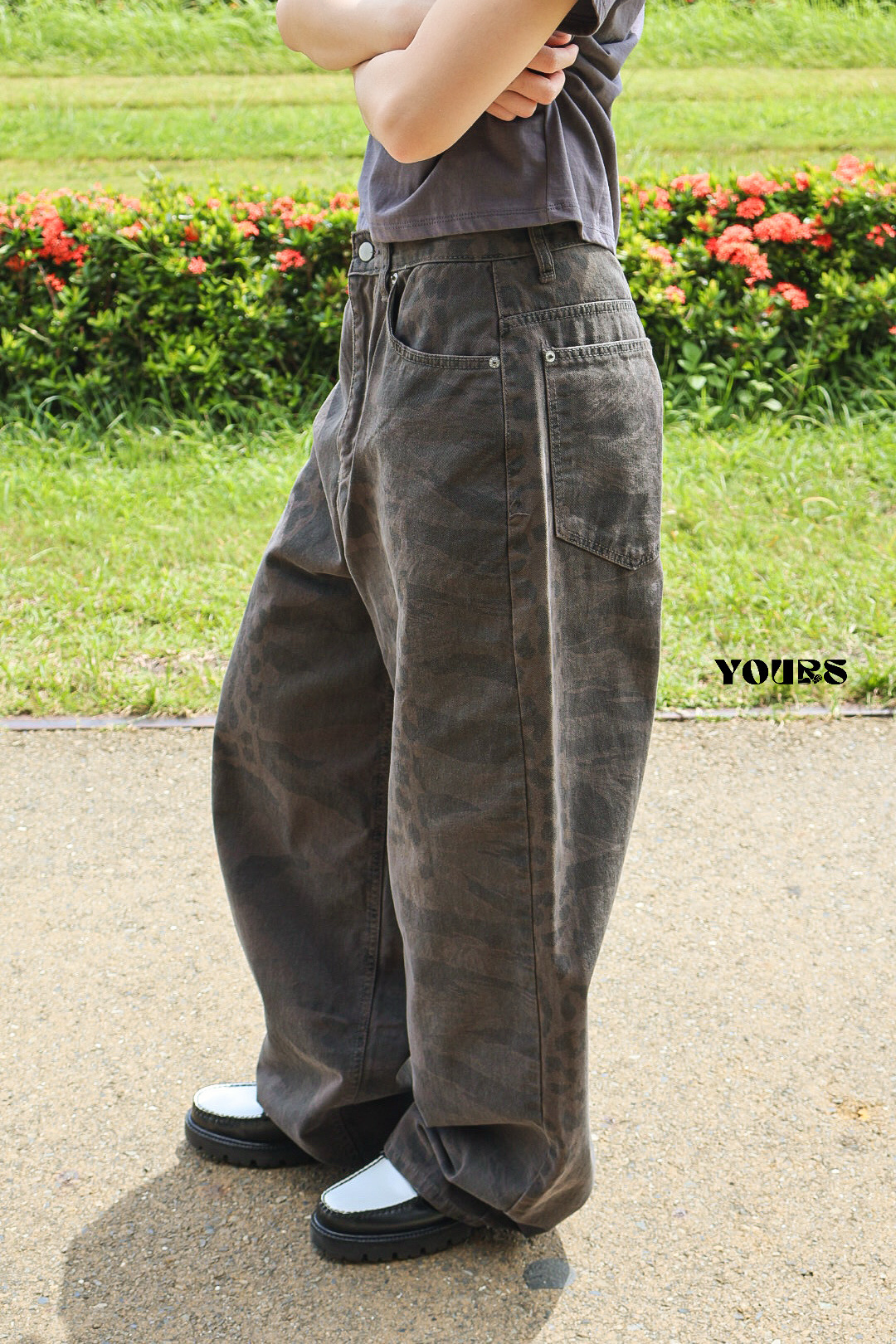 正韓 街頭迷彩豹紋寬褲