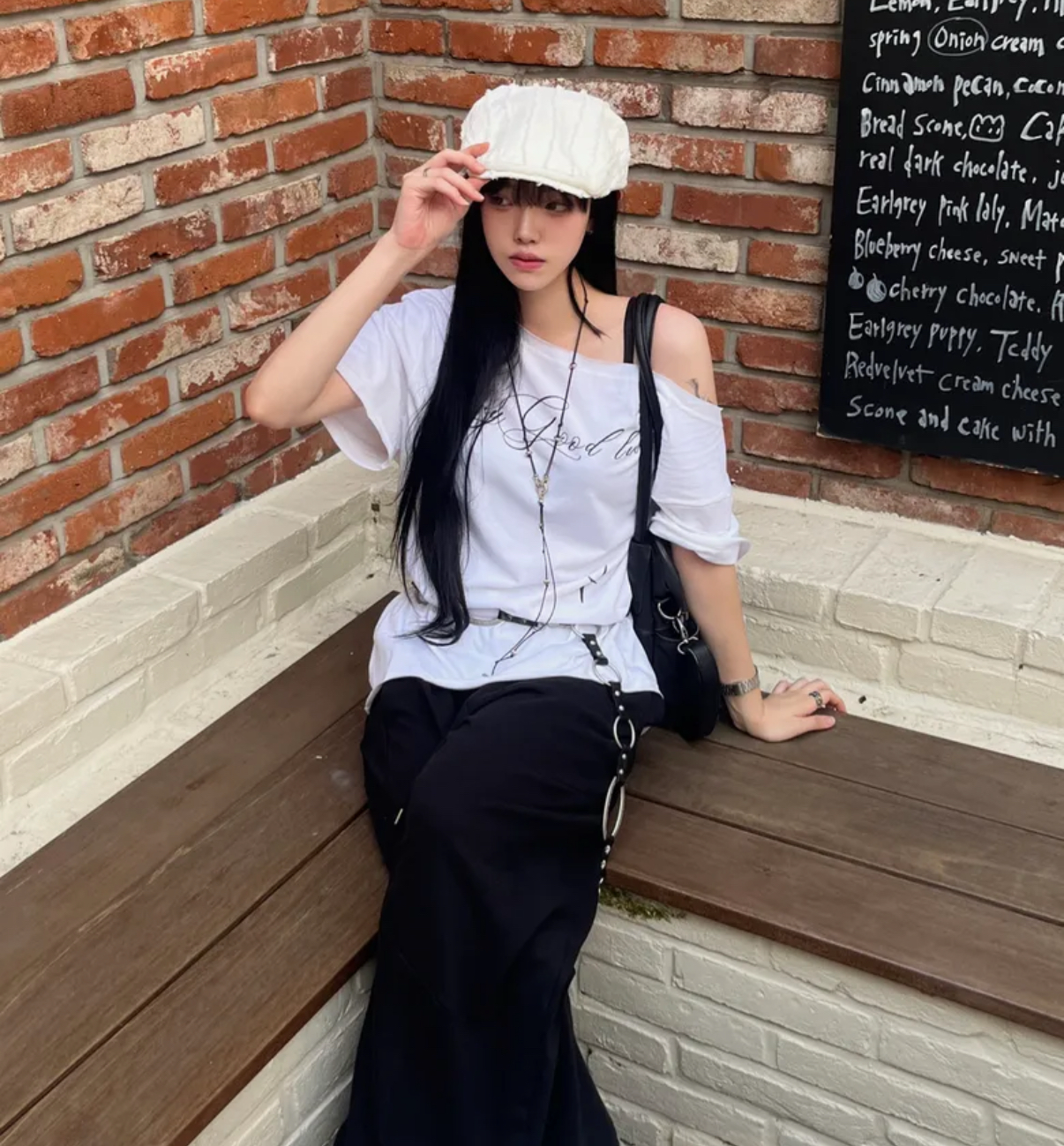 chicks - good luck one off shoulder tee (white)