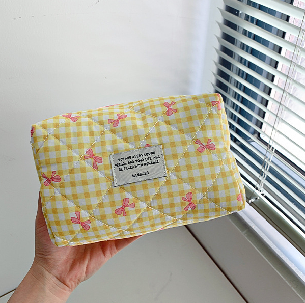 蝴蝶結格紋小方收納包