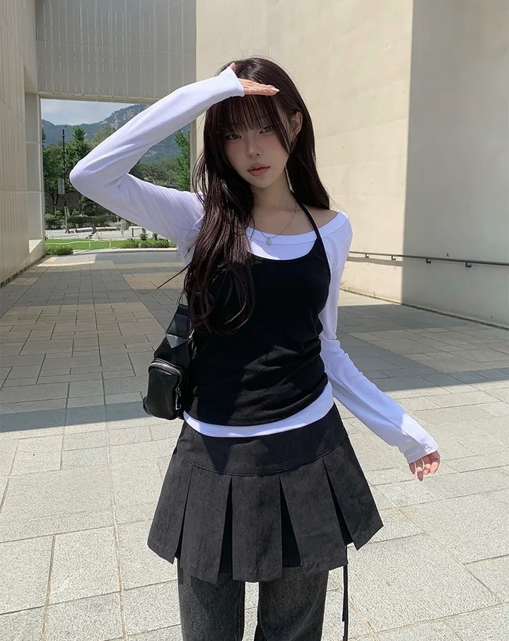 【優惠價預訂】韓國掛頸背心疊穿長袖SET（3色）