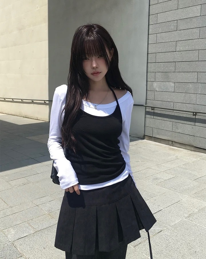 【優惠價預訂】韓國掛頸背心疊穿長袖SET（3色）