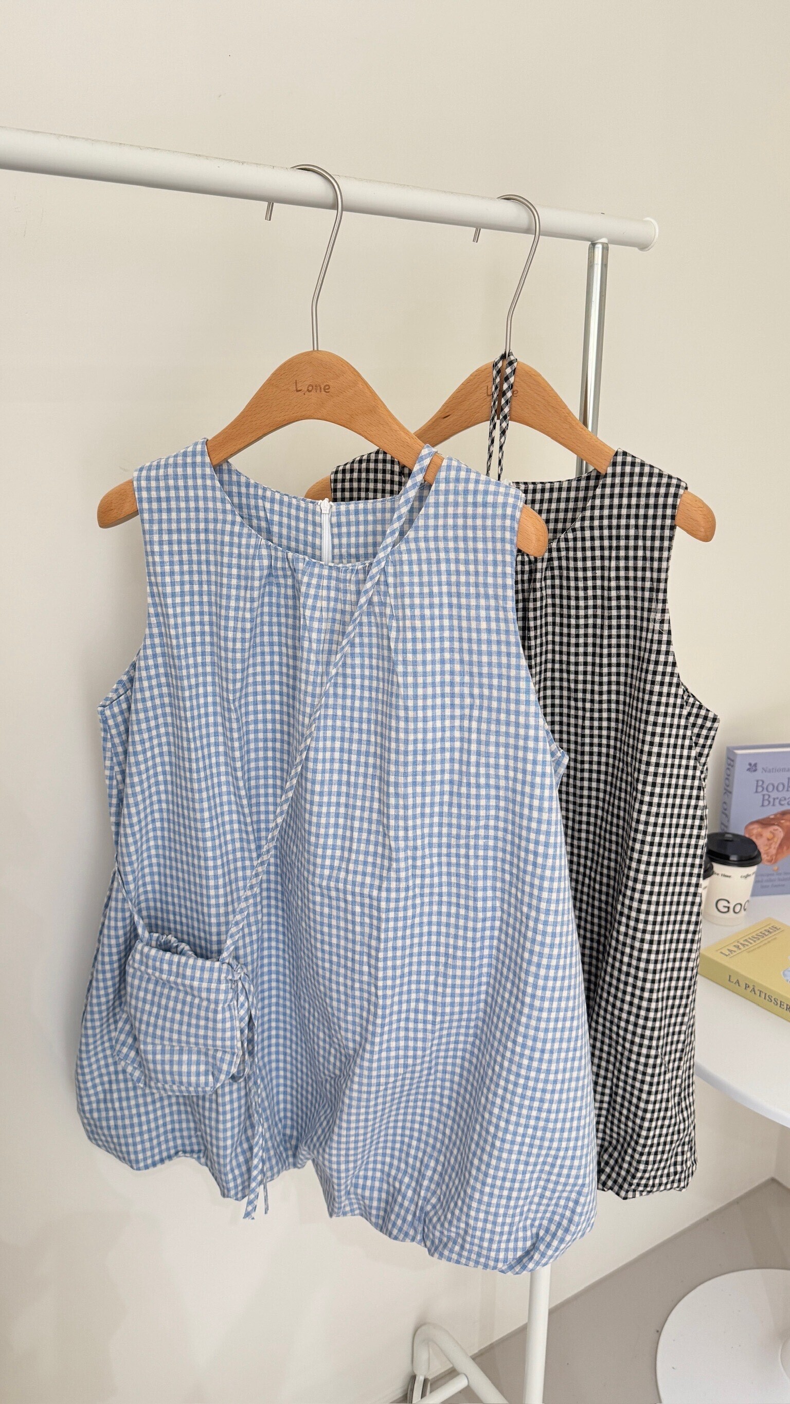 格紋花苞背心短洋（附小包包）