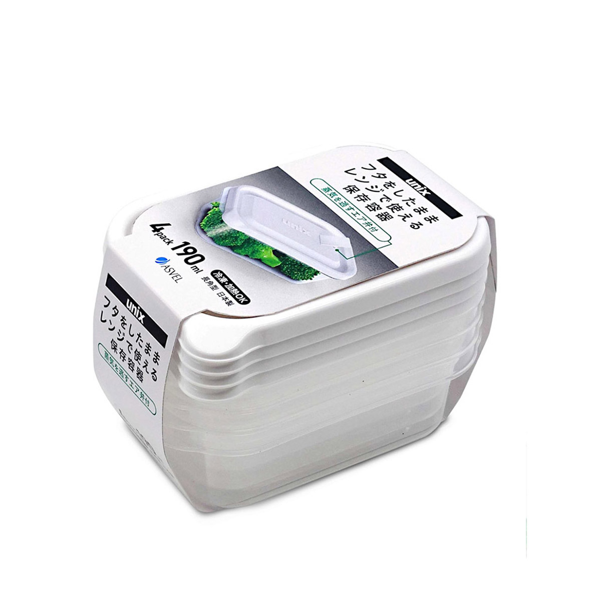 日本品牌 ASVEL UNIX 4件裝 190ml 長方形微波爐盒 -3700-W
