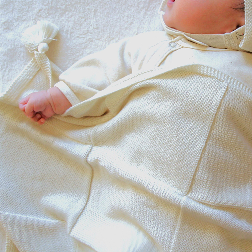 COFUCU 喀什米爾市松格紋嬰兒毯-象牙白