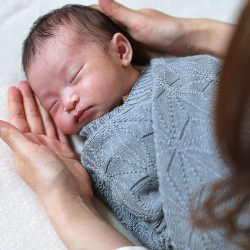 COFUCU 麻葉紋有機棉針織嬰兒毯-沉灰